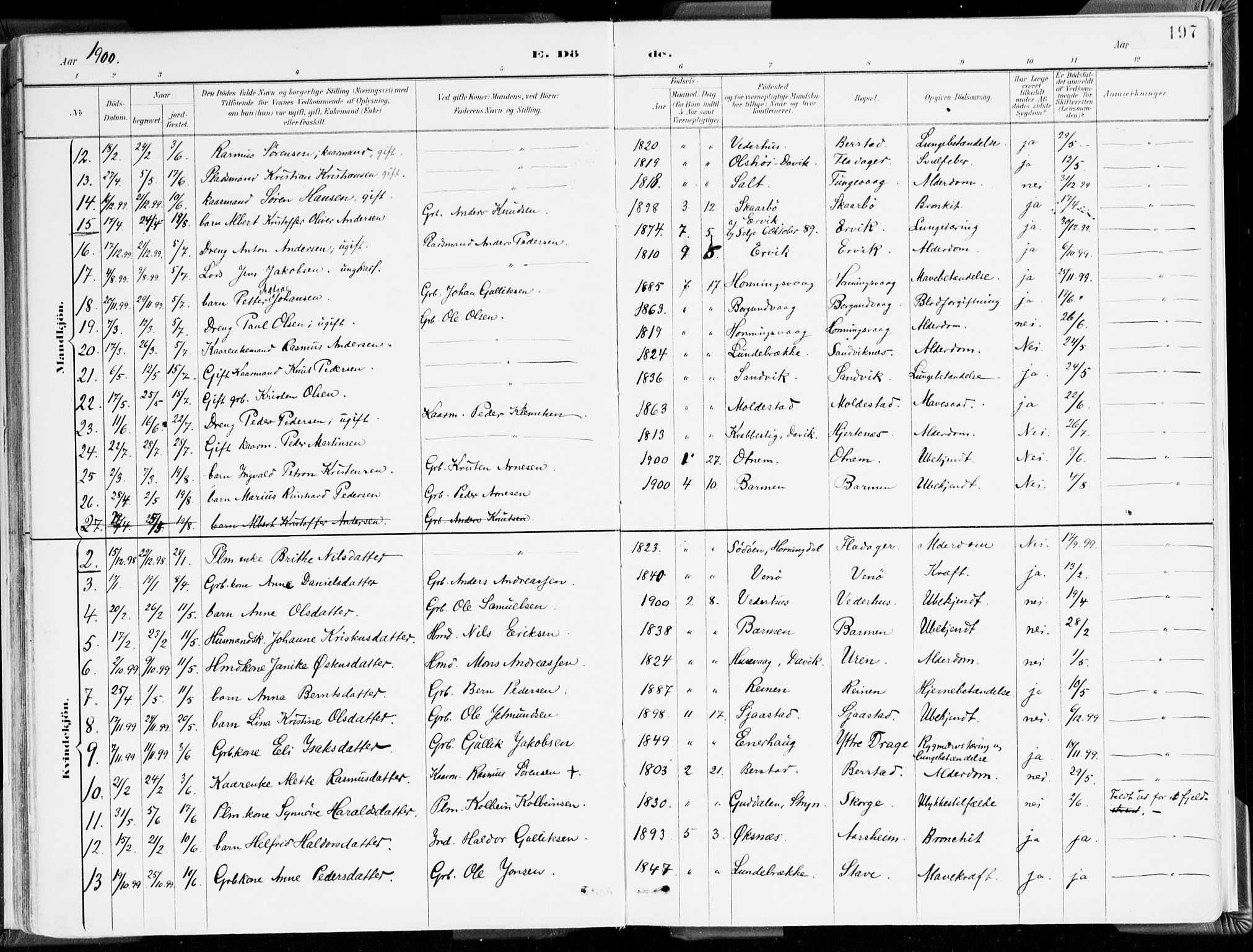 Selje sokneprestembete, AV/SAB-A-99938/H/Ha/Haa/Haab: Parish register (official) no. B 2, 1891-1907, p. 197