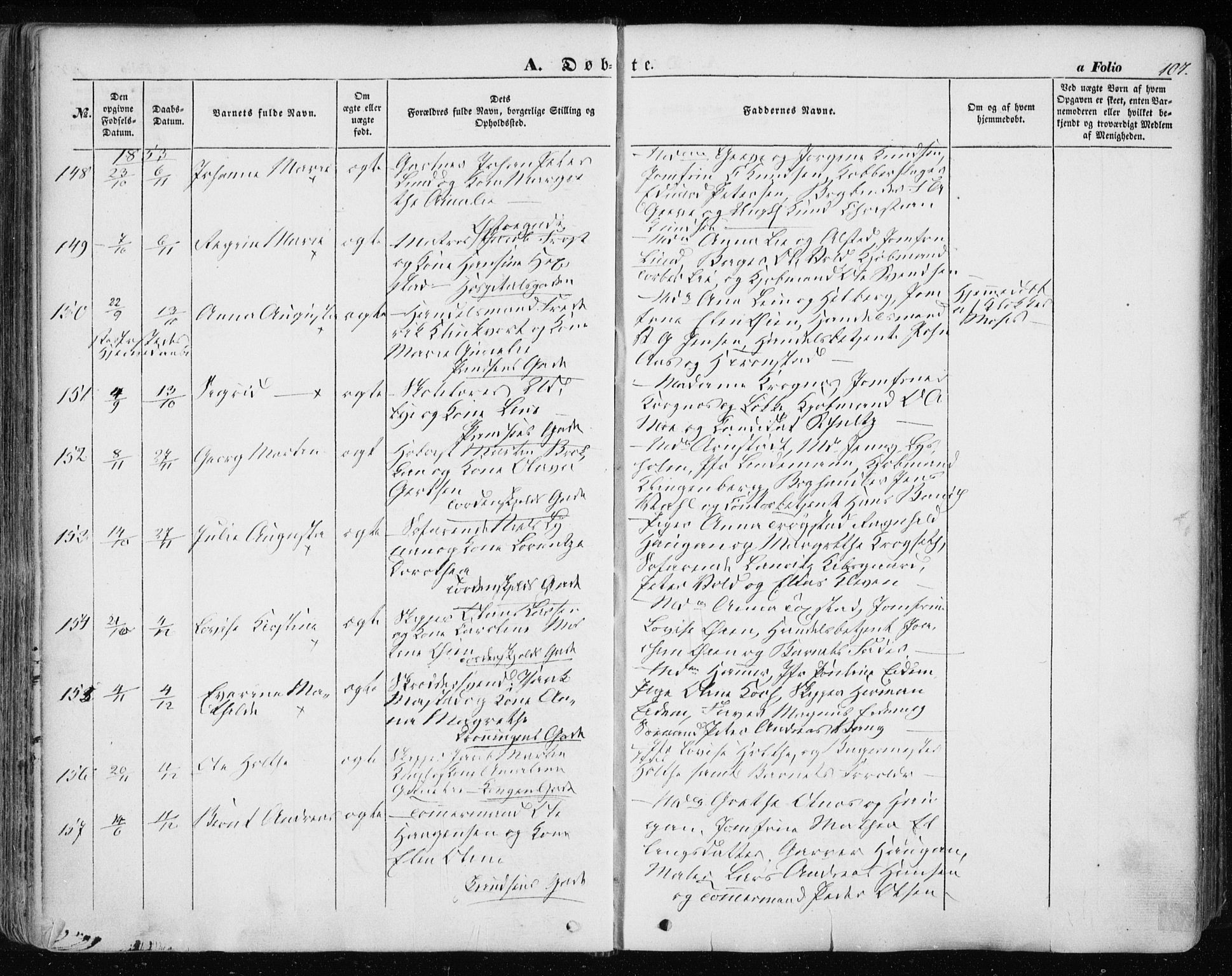 Ministerialprotokoller, klokkerbøker og fødselsregistre - Sør-Trøndelag, AV/SAT-A-1456/601/L0051: Parish register (official) no. 601A19, 1848-1857, p. 107