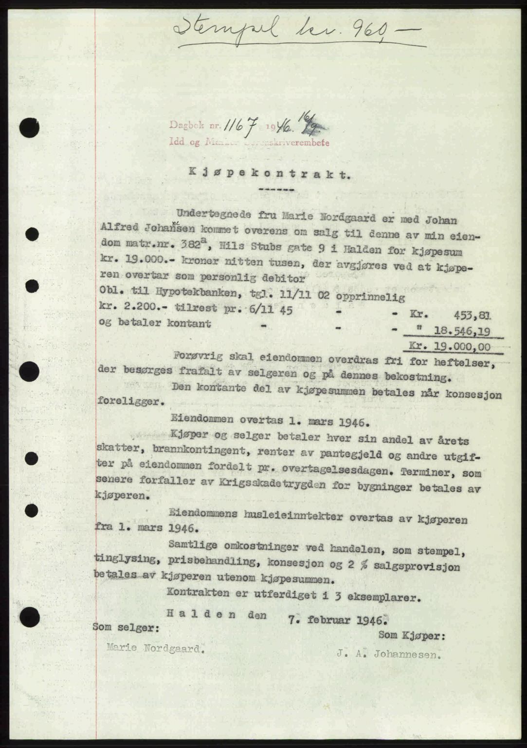 Idd og Marker sorenskriveri, AV/SAO-A-10283/G/Gb/Gbb/L0008: Mortgage book no. A8, 1946-1946, Diary no: : 1167/1946