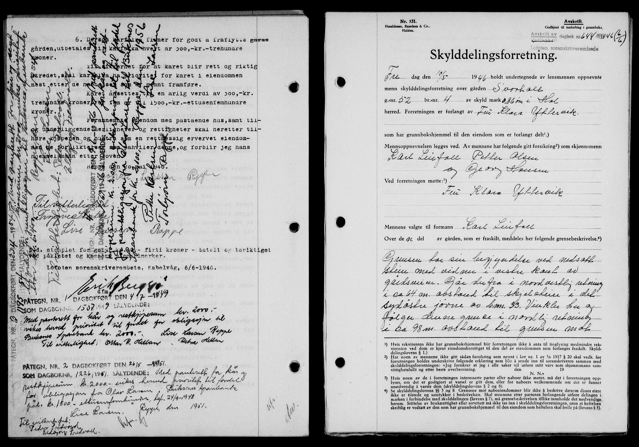 Lofoten sorenskriveri, SAT/A-0017/1/2/2C/L0014a: Mortgage book no. 14a, 1946-1946, Diary no: : 644/1946