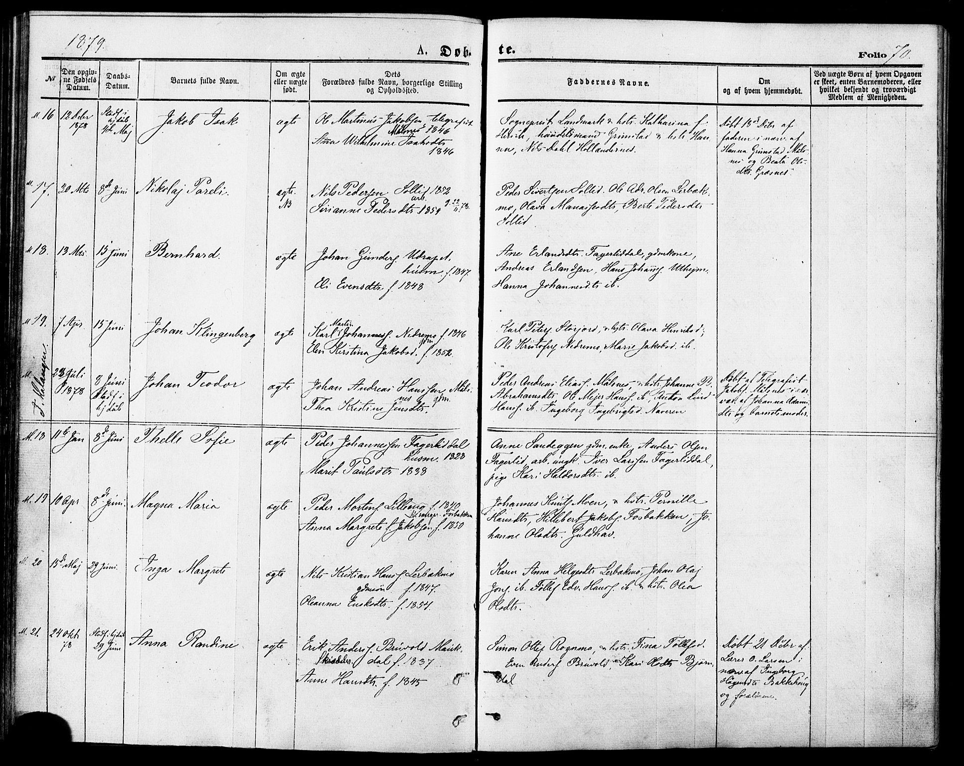 Målselv sokneprestembete, AV/SATØ-S-1311/G/Ga/Gaa/L0005kirke: Parish register (official) no. 5, 1872-1884, p. 70