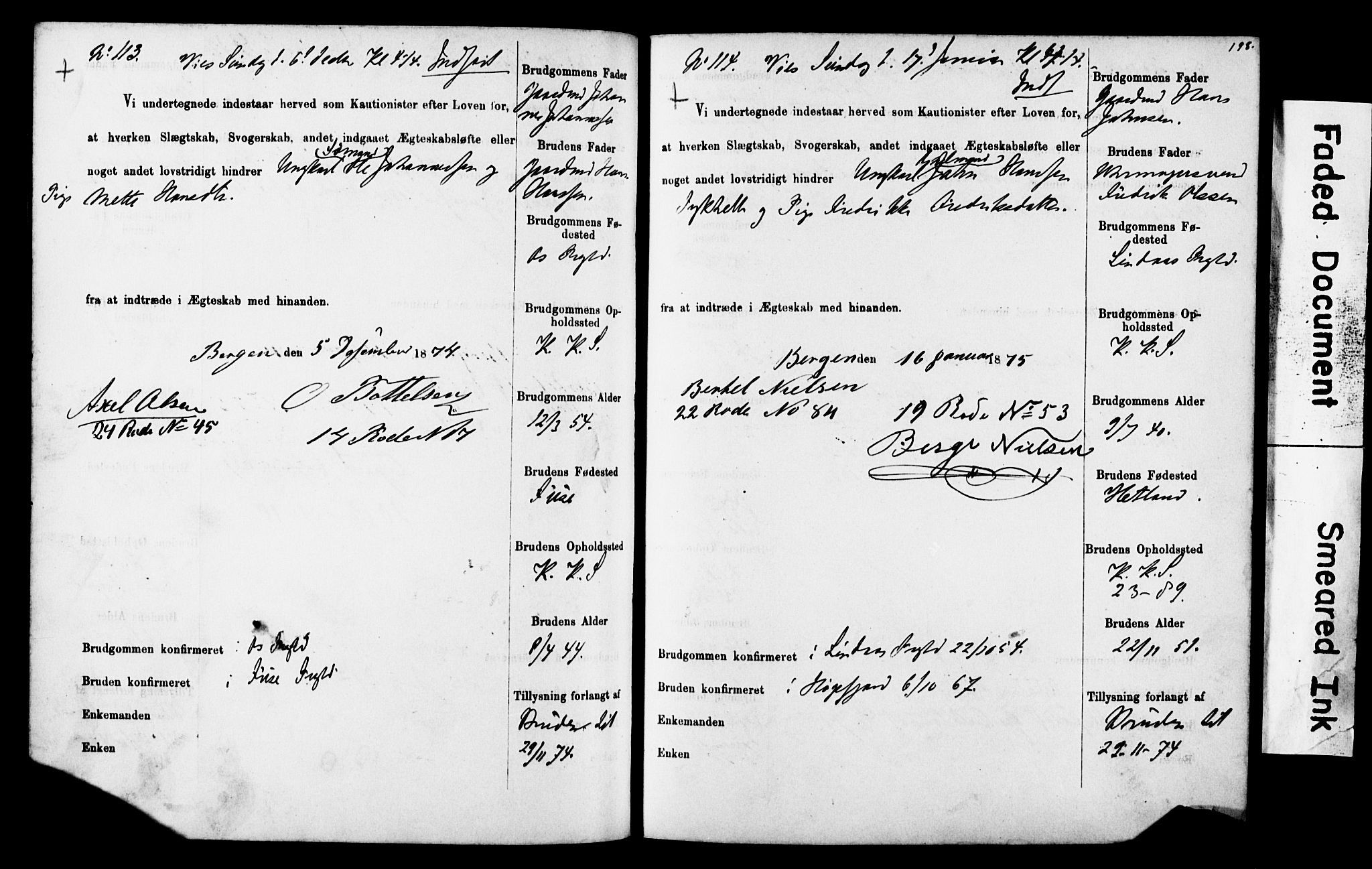 Korskirken sokneprestembete, AV/SAB-A-76101: Best man's statements no. II.5.4, 1871-1878, p. 198