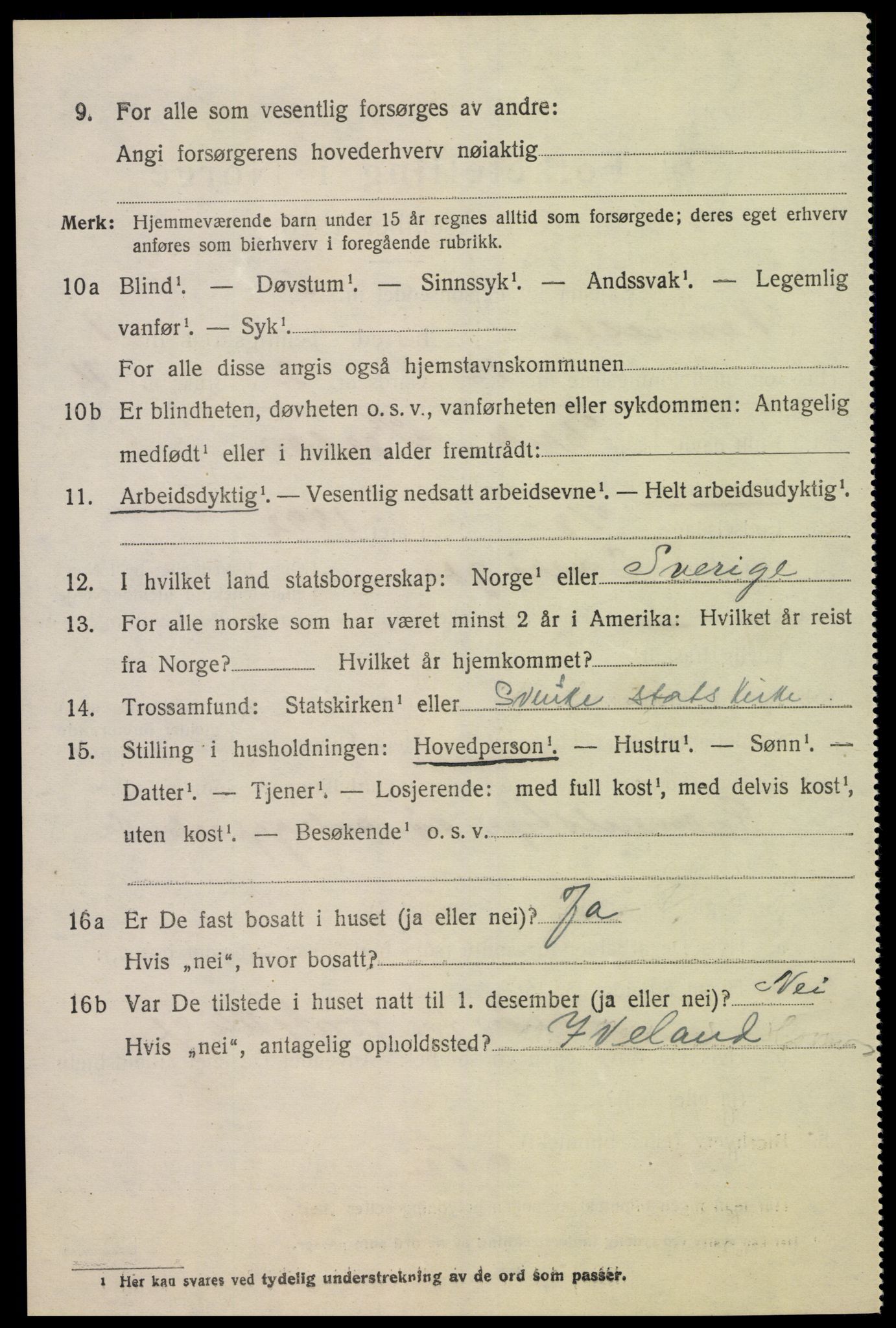 SAK, 1920 census for Vennesla, 1920, p. 1039