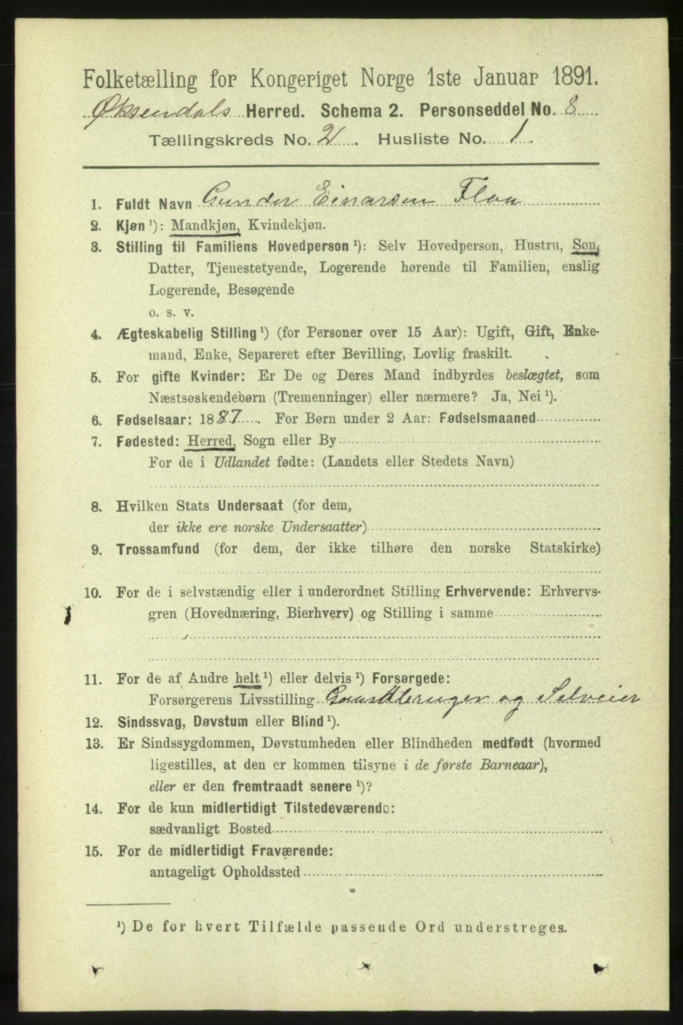 RA, 1891 census for 1561 Øksendal, 1891, p. 275