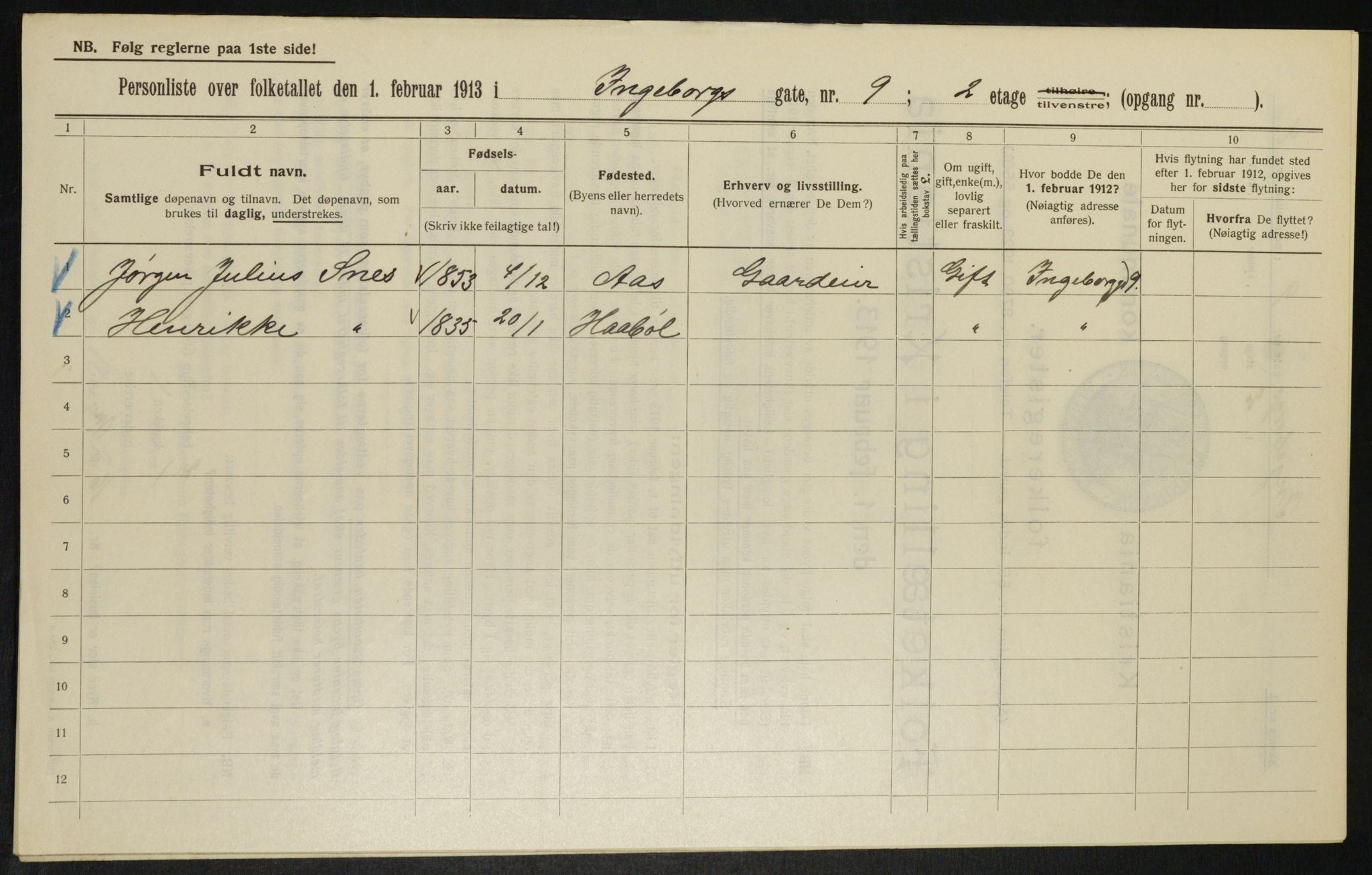 OBA, Municipal Census 1913 for Kristiania, 1913, p. 43626