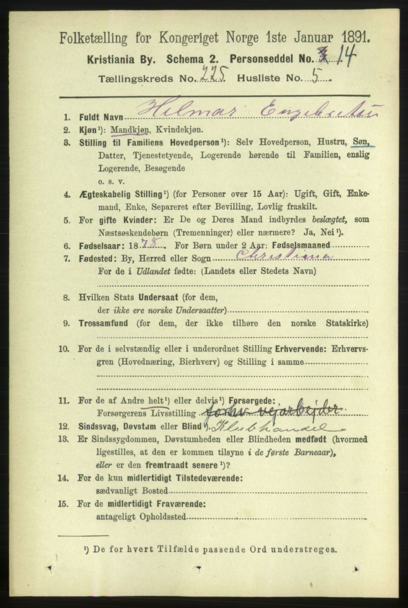 RA, 1891 census for 0301 Kristiania, 1891, p. 136485