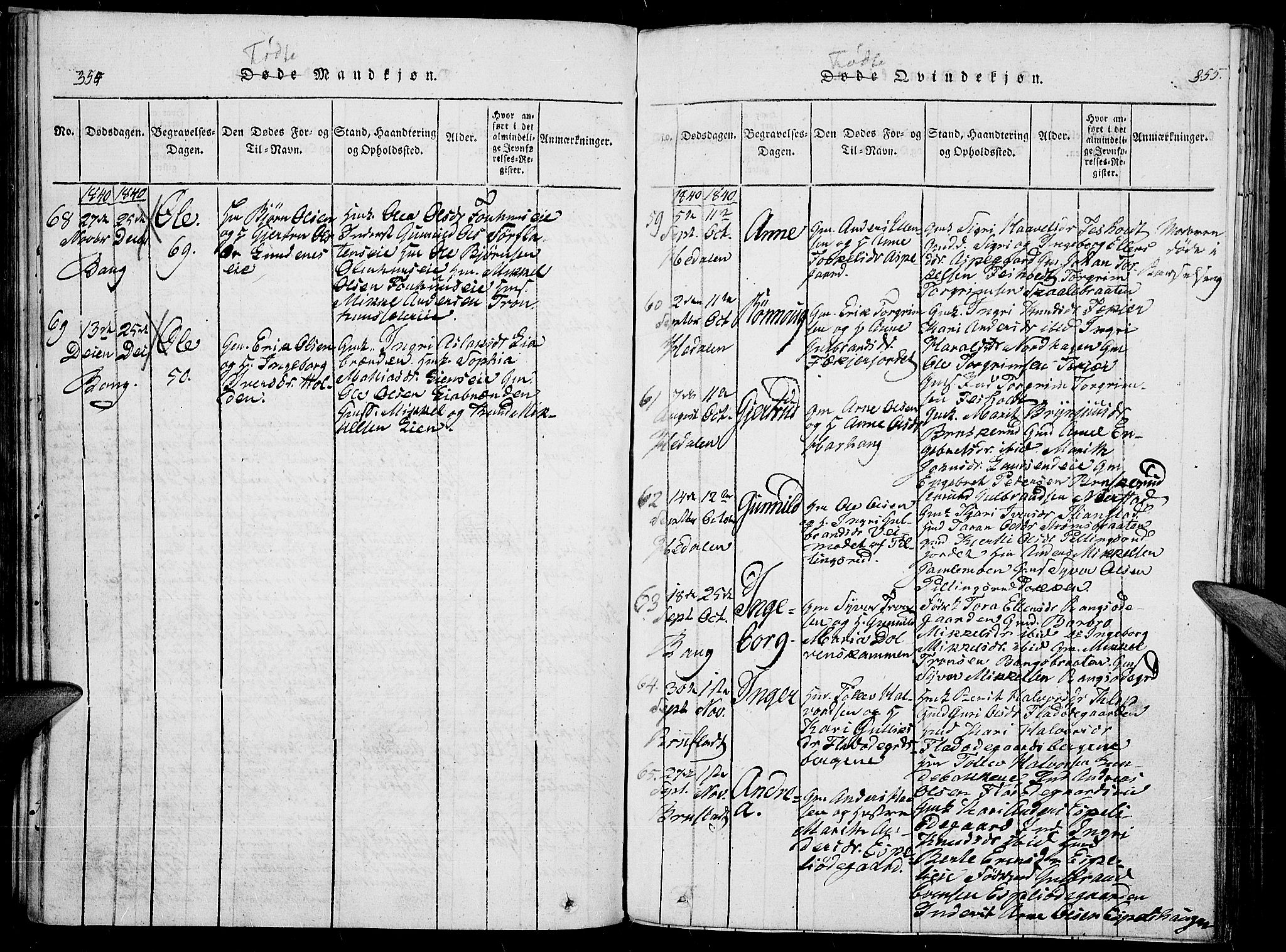 Sør-Aurdal prestekontor, AV/SAH-PREST-128/H/Ha/Haa/L0003: Parish register (official) no. 3, 1825-1840, p. 354-355