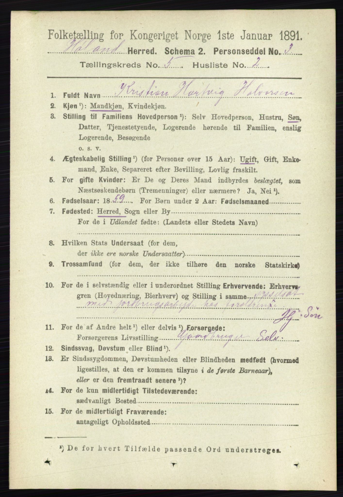 RA, 1891 census for 0221 Høland, 1891, p. 3522