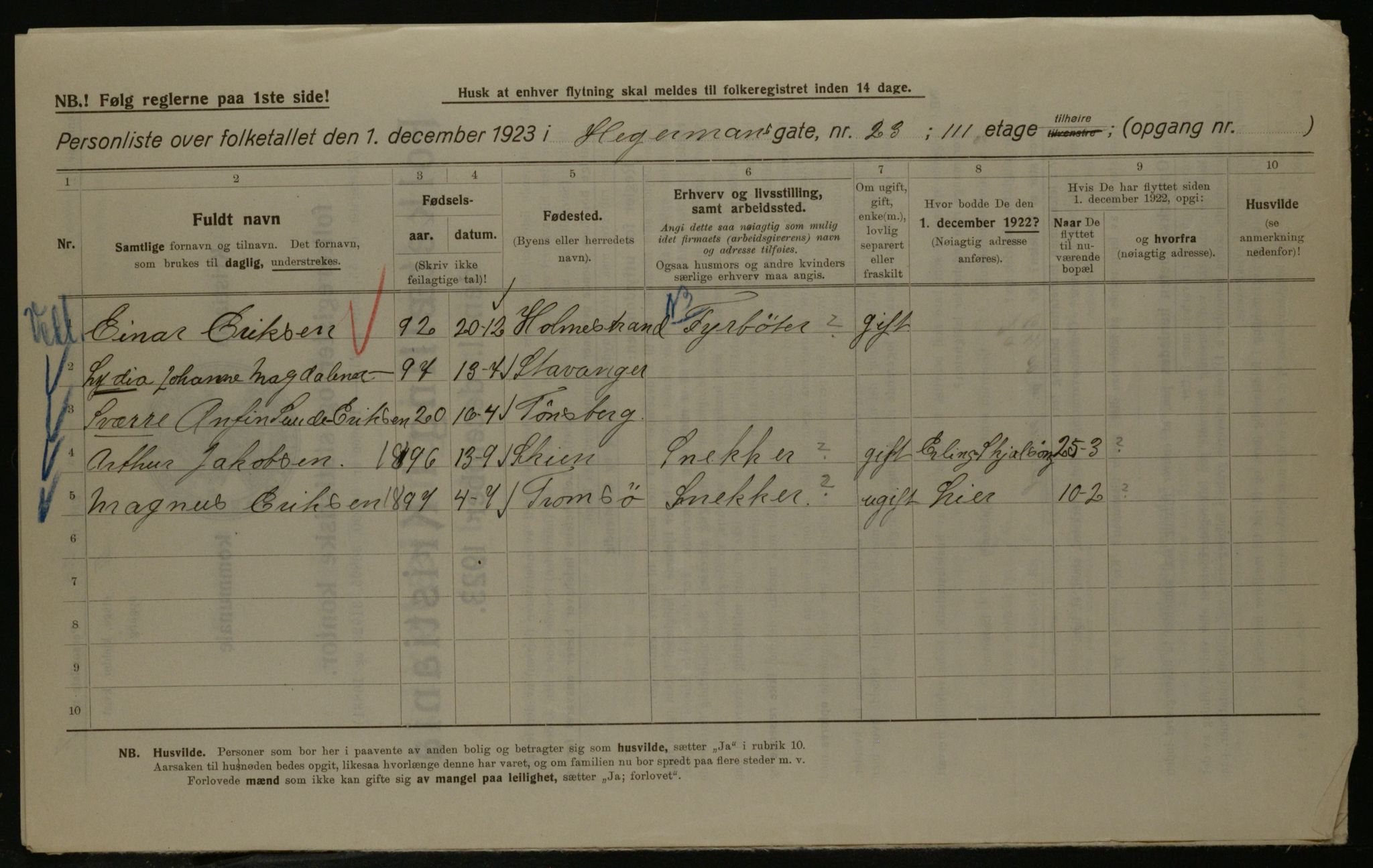 OBA, Municipal Census 1923 for Kristiania, 1923, p. 41293