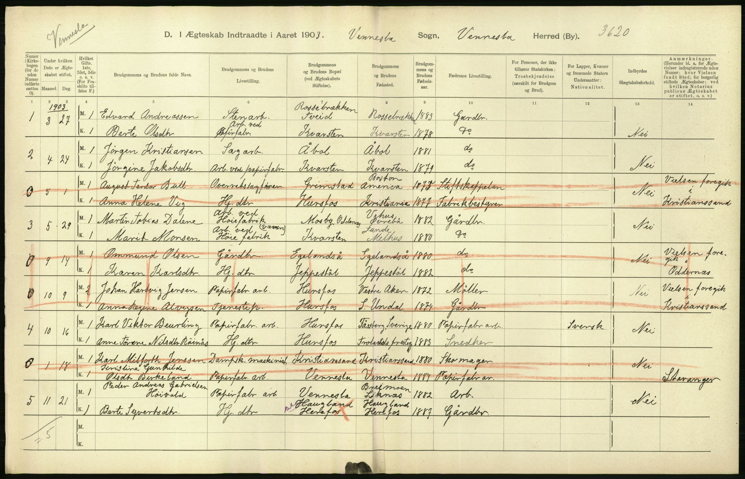 Statistisk sentralbyrå, Sosiodemografiske emner, Befolkning, AV/RA-S-2228/D/Df/Dfa/Dfaa/L0011: Lister og Mandal amt: Fødte, gifte, døde, 1903, p. 336