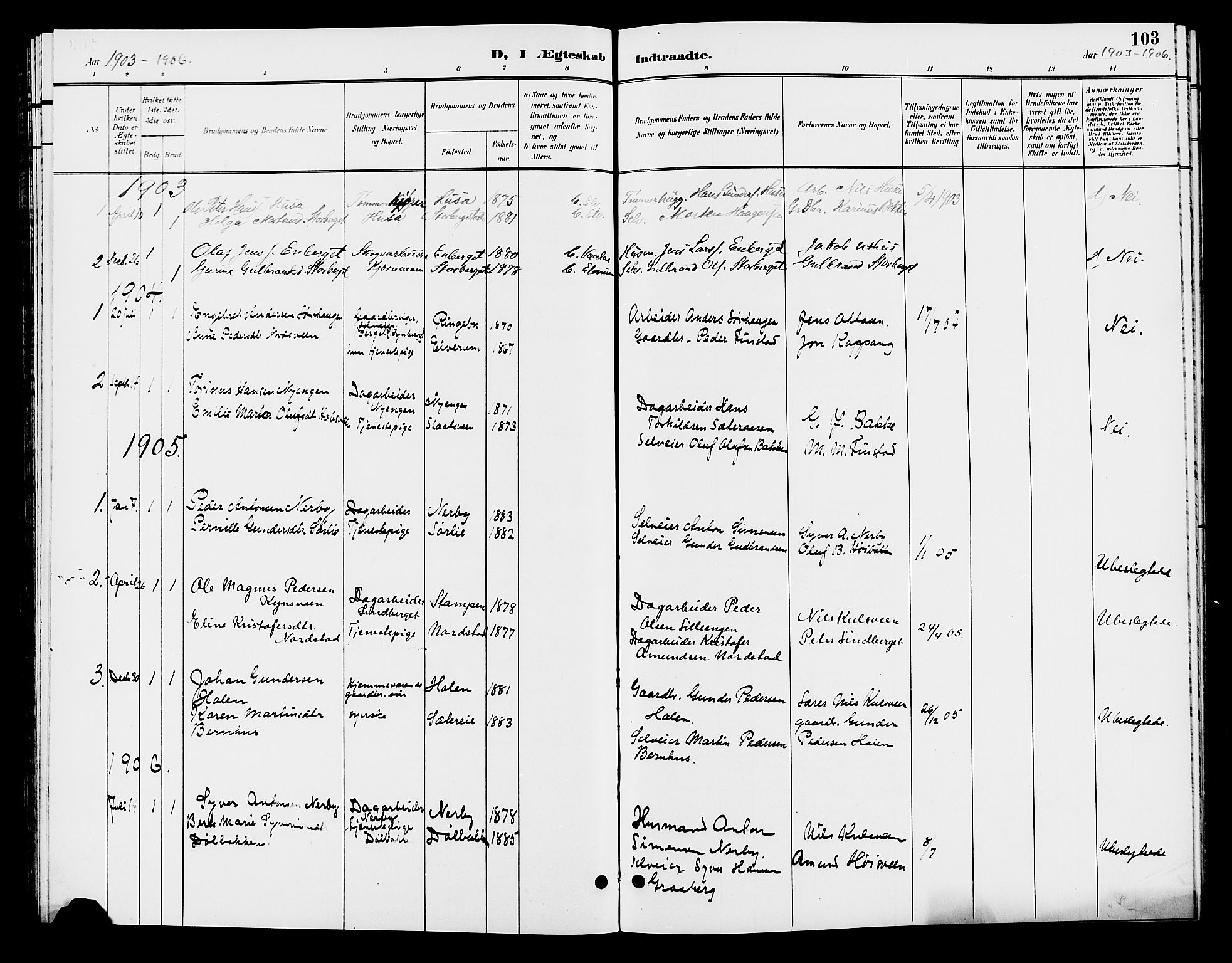 Elverum prestekontor, AV/SAH-PREST-044/H/Ha/Hab/L0006: Parish register (copy) no. 6, 1896-1907, p. 103