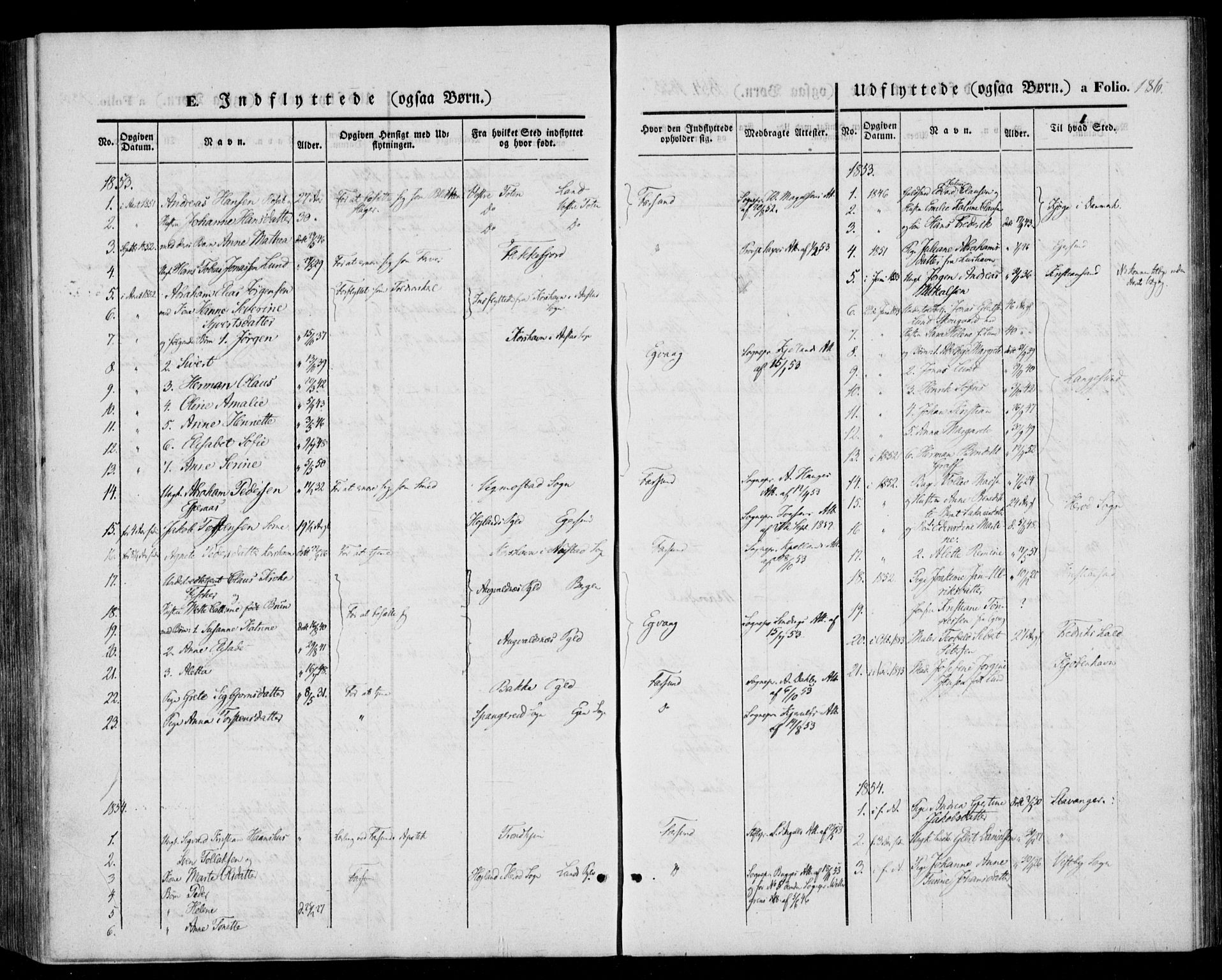 Farsund sokneprestkontor, AV/SAK-1111-0009/F/Fa/L0004: Parish register (official) no. A 4, 1847-1863, p. 186