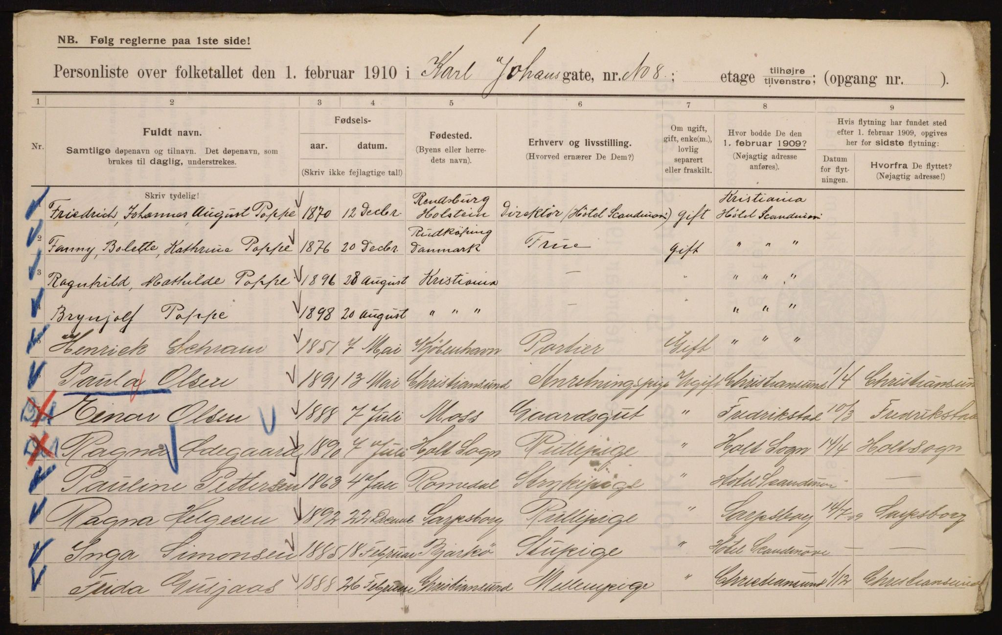 OBA, Municipal Census 1910 for Kristiania, 1910, p. 47330