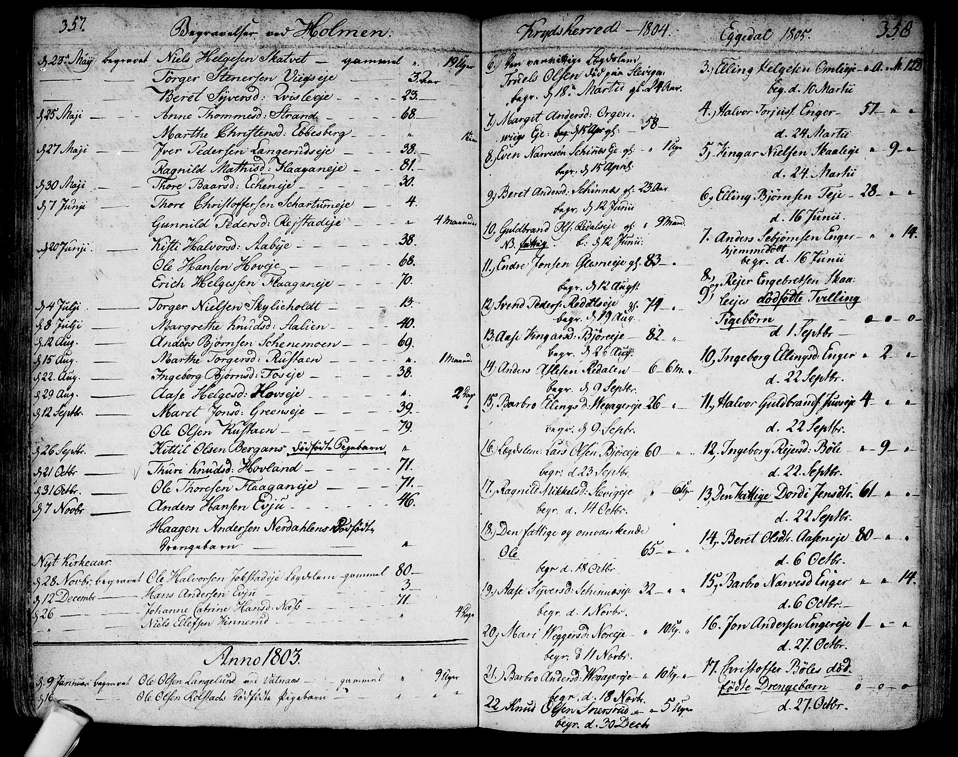 Sigdal kirkebøker, AV/SAKO-A-245/F/Fa/L0003: Parish register (official) no. I 3, 1793-1811, p. 357-358