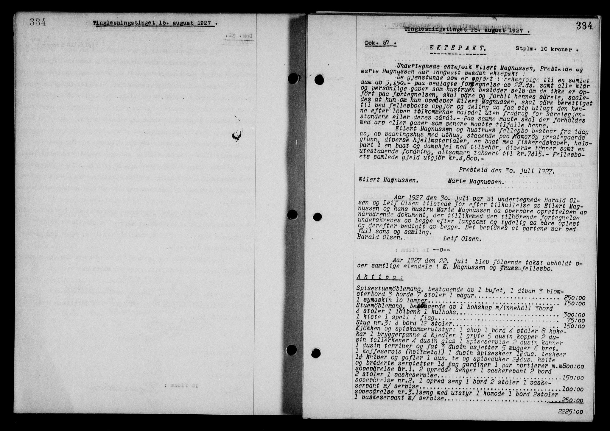 Steigen og Ofoten sorenskriveri, SAT/A-0030/1/2/2C/L0014: Mortgage book no. 13 og 15, 1926-1927, Deed date: 15.08.1927