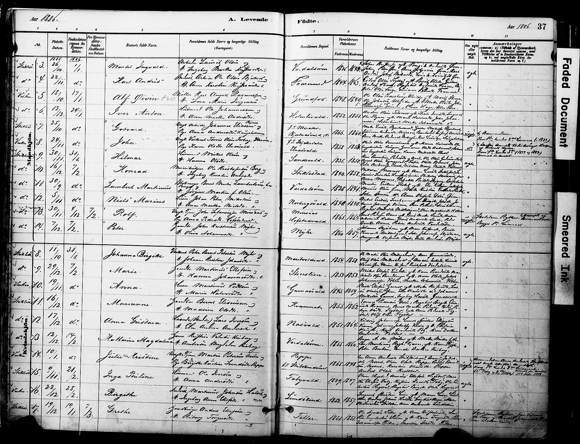Ministerialprotokoller, klokkerbøker og fødselsregistre - Nord-Trøndelag, SAT/A-1458/723/L0244: Parish register (official) no. 723A13, 1881-1899, p. 37