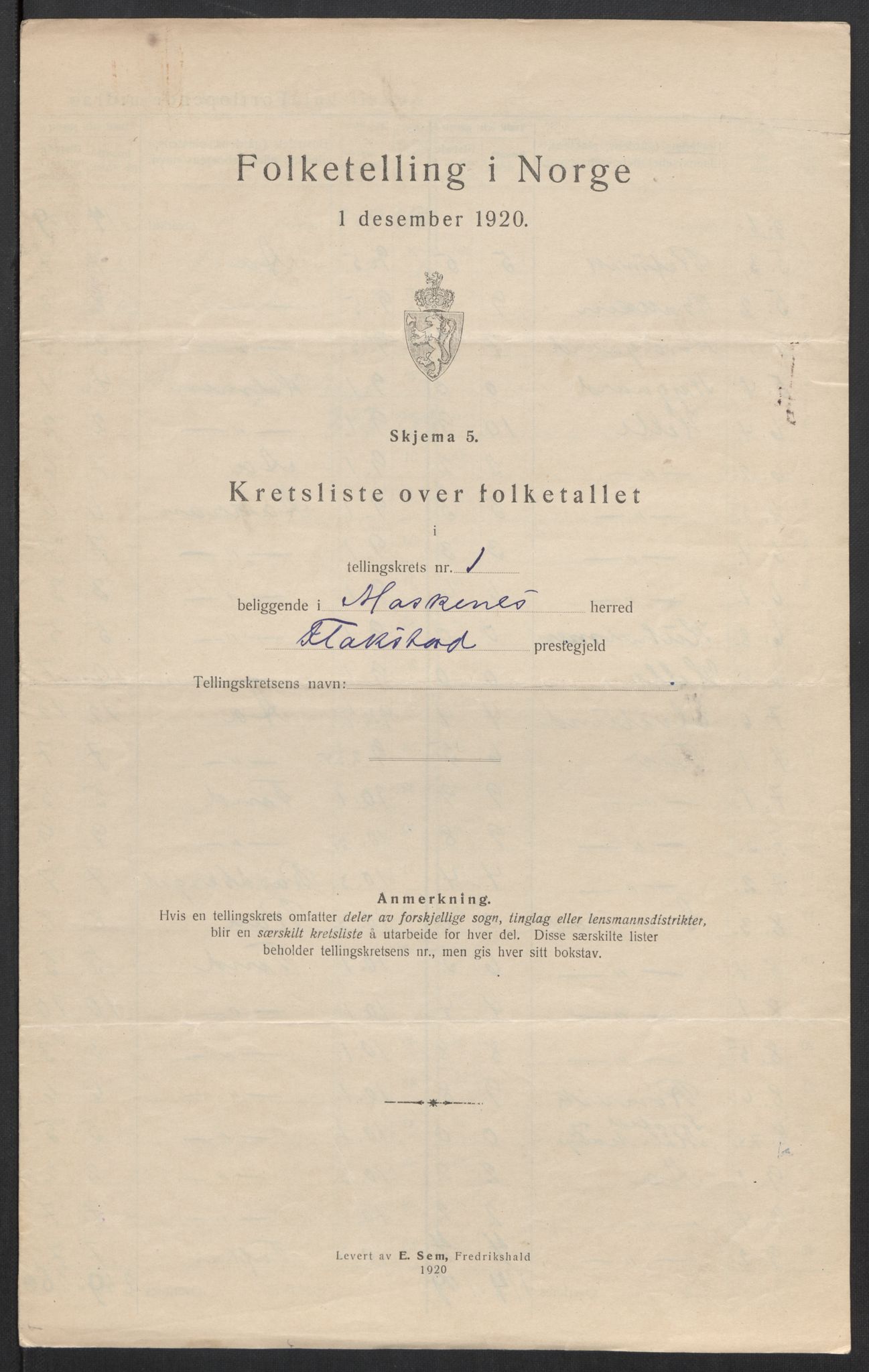 SAT, 1920 census for Moskenes, 1920, p. 6