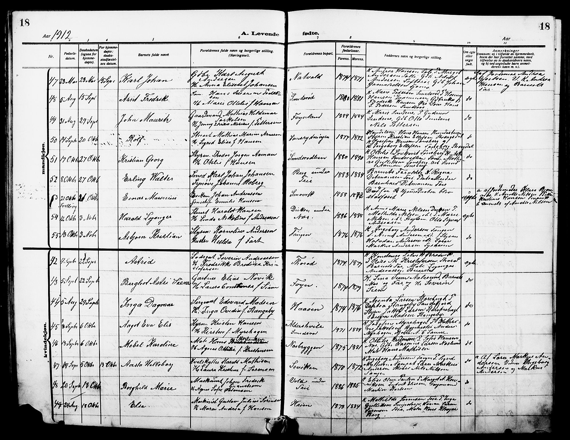 Nøtterøy kirkebøker, AV/SAKO-A-354/G/Ga/L0005: Parish register (copy) no. I 5, 1910-1924, p. 18