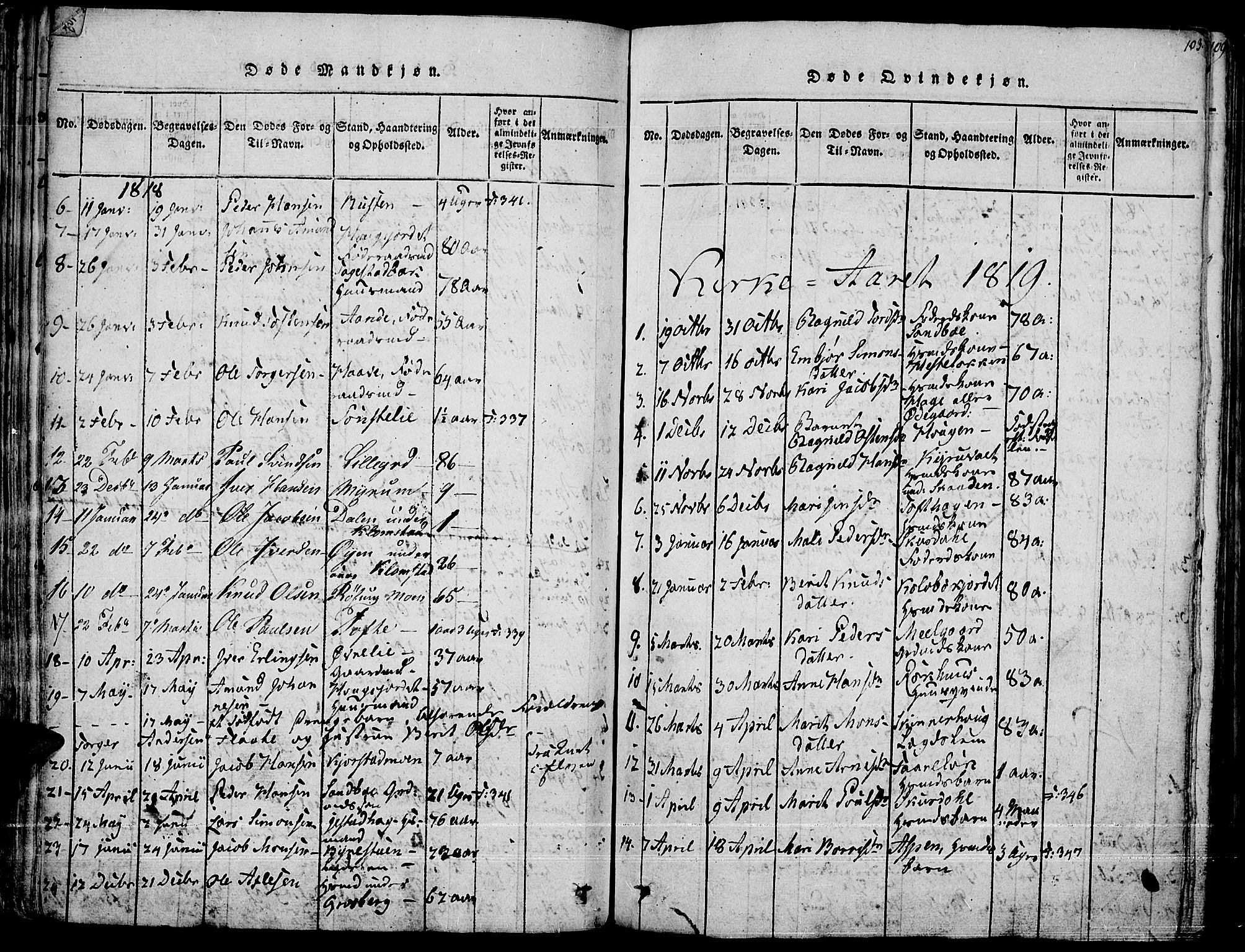 Fron prestekontor, SAH/PREST-078/H/Ha/Haa/L0002: Parish register (official) no. 2, 1816-1827, p. 103
