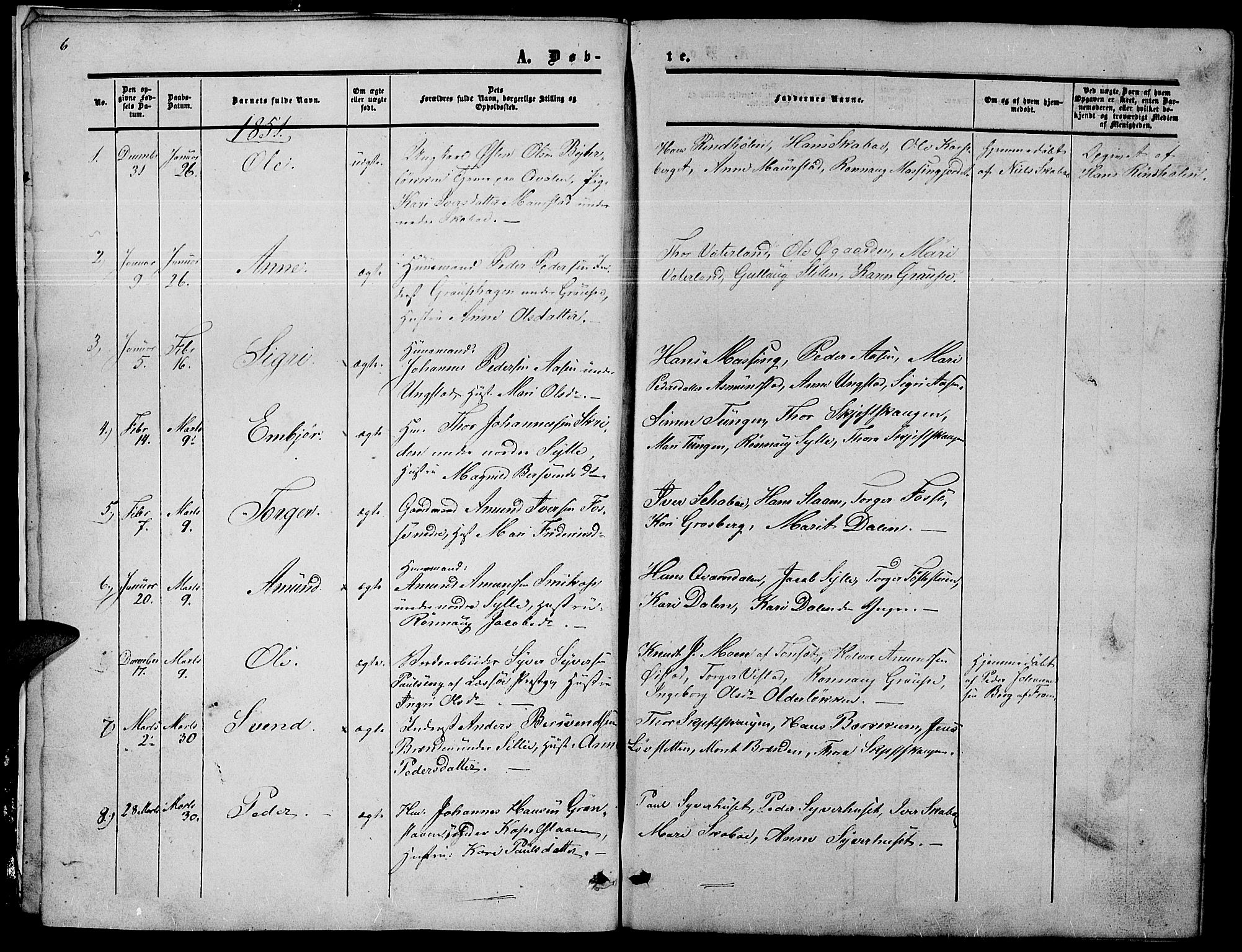 Nord-Fron prestekontor, SAH/PREST-080/H/Ha/Hab/L0002: Parish register (copy) no. 2, 1851-1883, p. 6