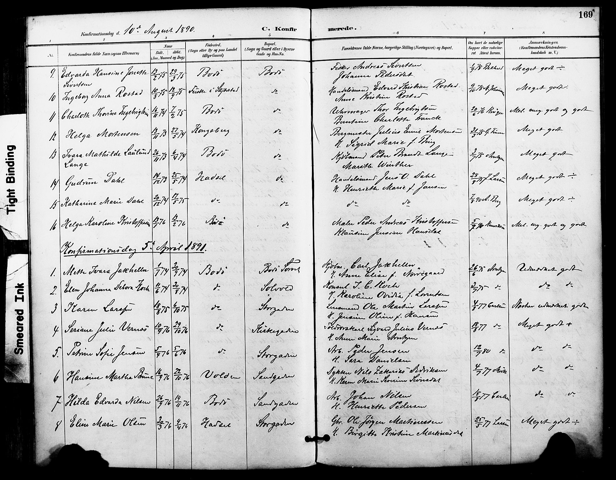 Ministerialprotokoller, klokkerbøker og fødselsregistre - Nordland, SAT/A-1459/801/L0010: Parish register (official) no. 801A10, 1888-1899, p. 169