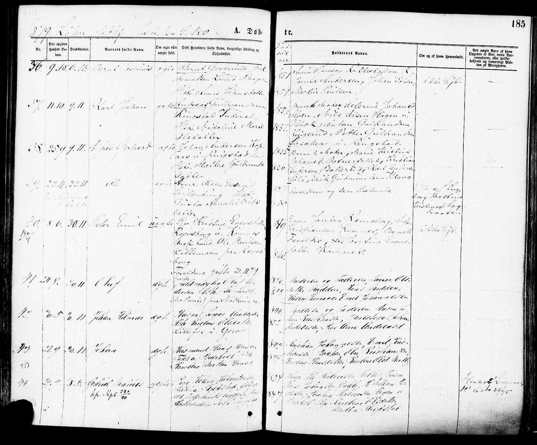 Høland prestekontor Kirkebøker, SAO/A-10346a/F/Fa/L0012.a: Parish register (official) no. I 12A, 1869-1879, p. 185