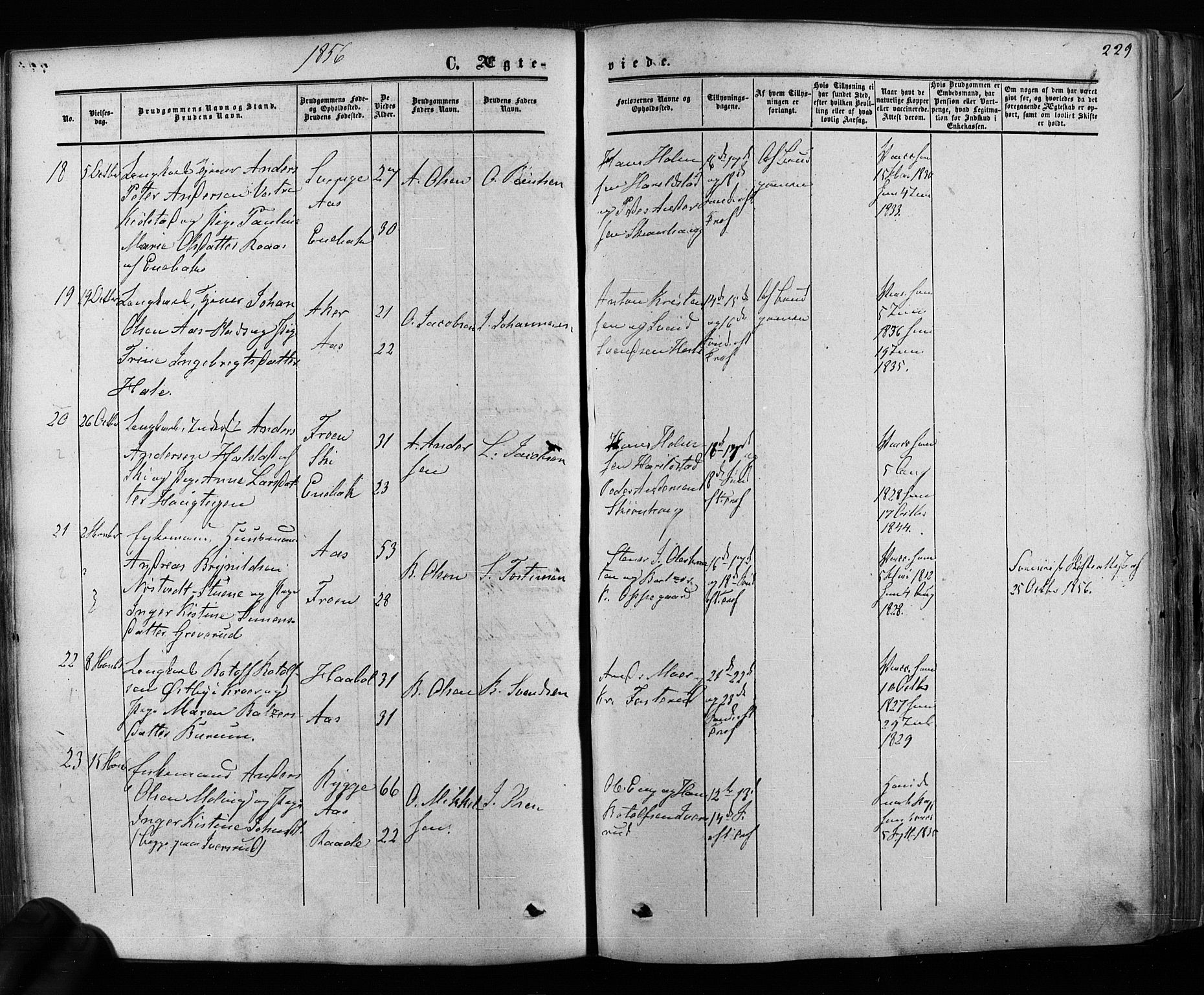 Ås prestekontor Kirkebøker, AV/SAO-A-10894/F/Fa/L0007: Parish register (official) no. I 7, 1854-1870, p. 229