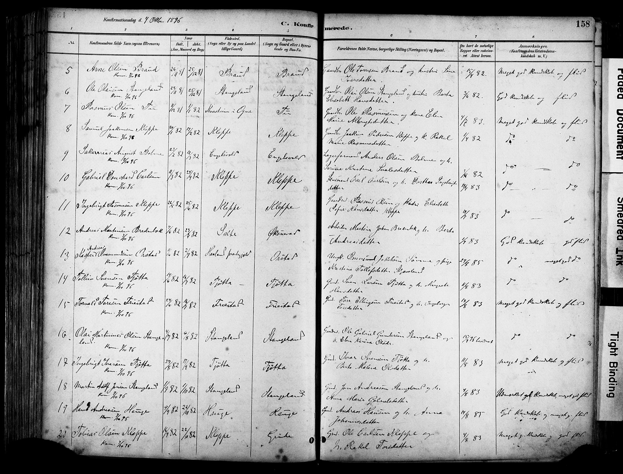 Klepp sokneprestkontor, SAST/A-101803/001/3/30BA/L0009: Parish register (official) no. A 7, 1886-1915, p. 158
