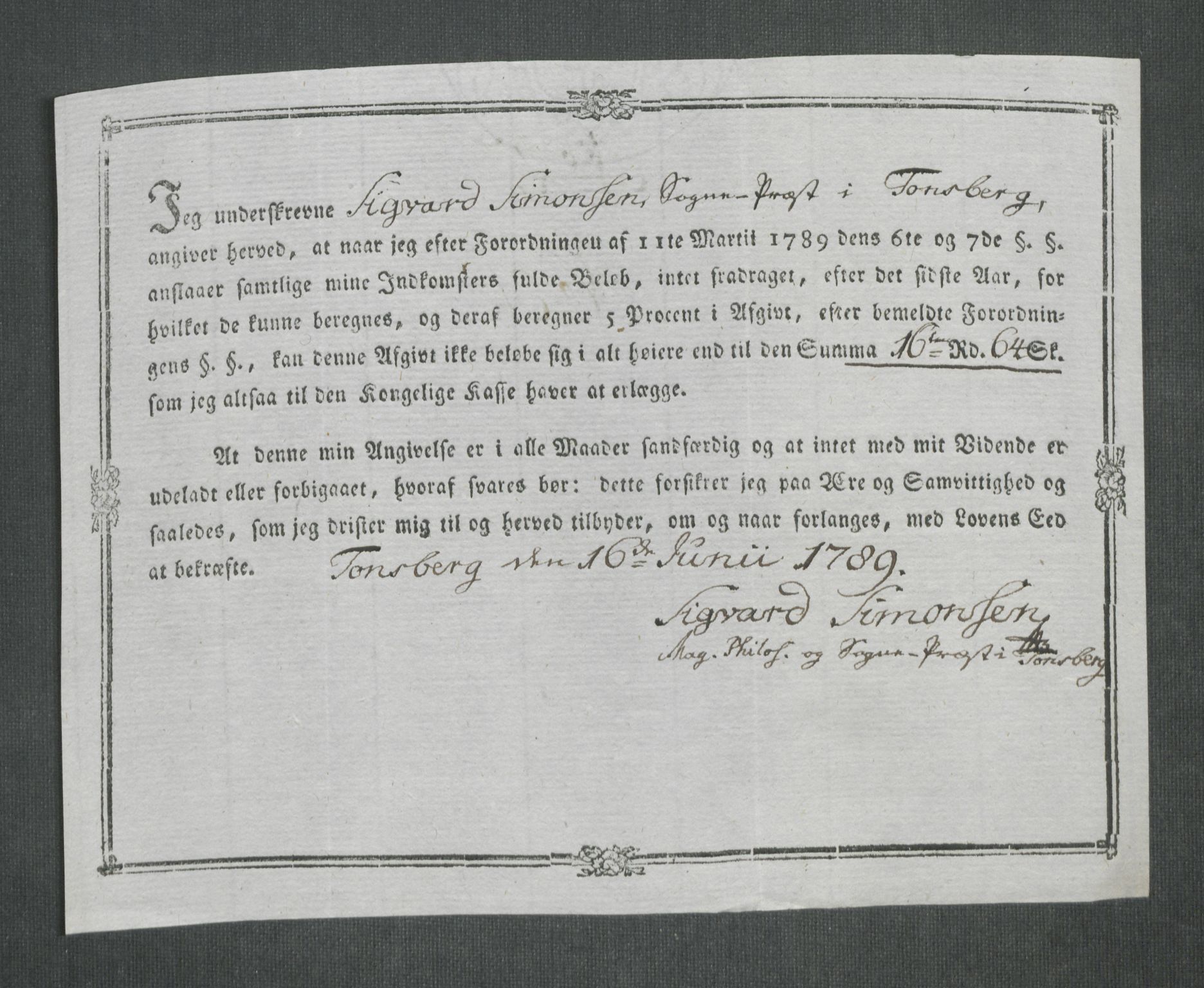 Rentekammeret inntil 1814, Reviderte regnskaper, Mindre regnskaper, AV/RA-EA-4068/Rf/Rfe/L0053: Trondheim. Tønsberg, Valdres fogderi, 1789, p. 331