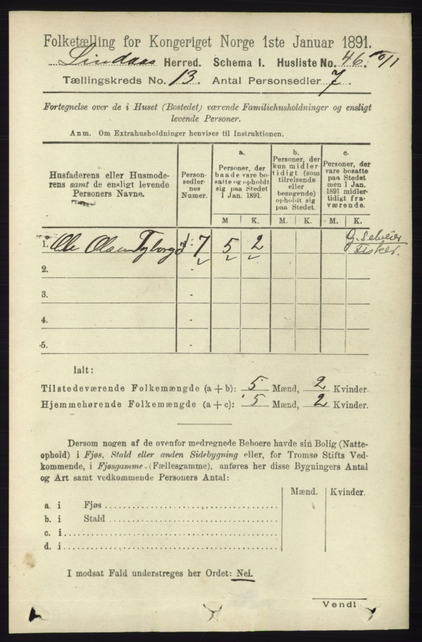 RA, 1891 census for 1263 Lindås, 1891, p. 4540