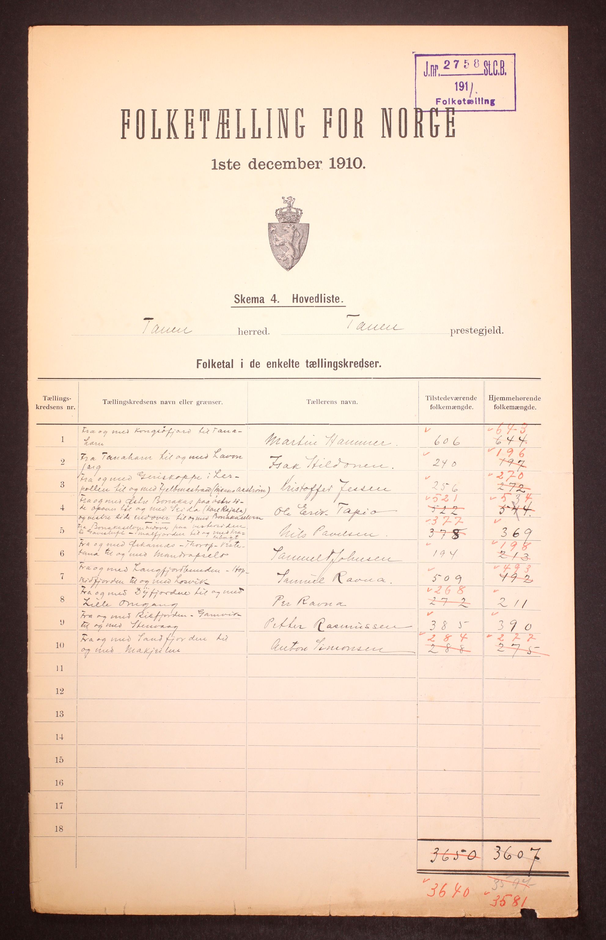 RA, 1910 census for Tana, 1910, p. 2
