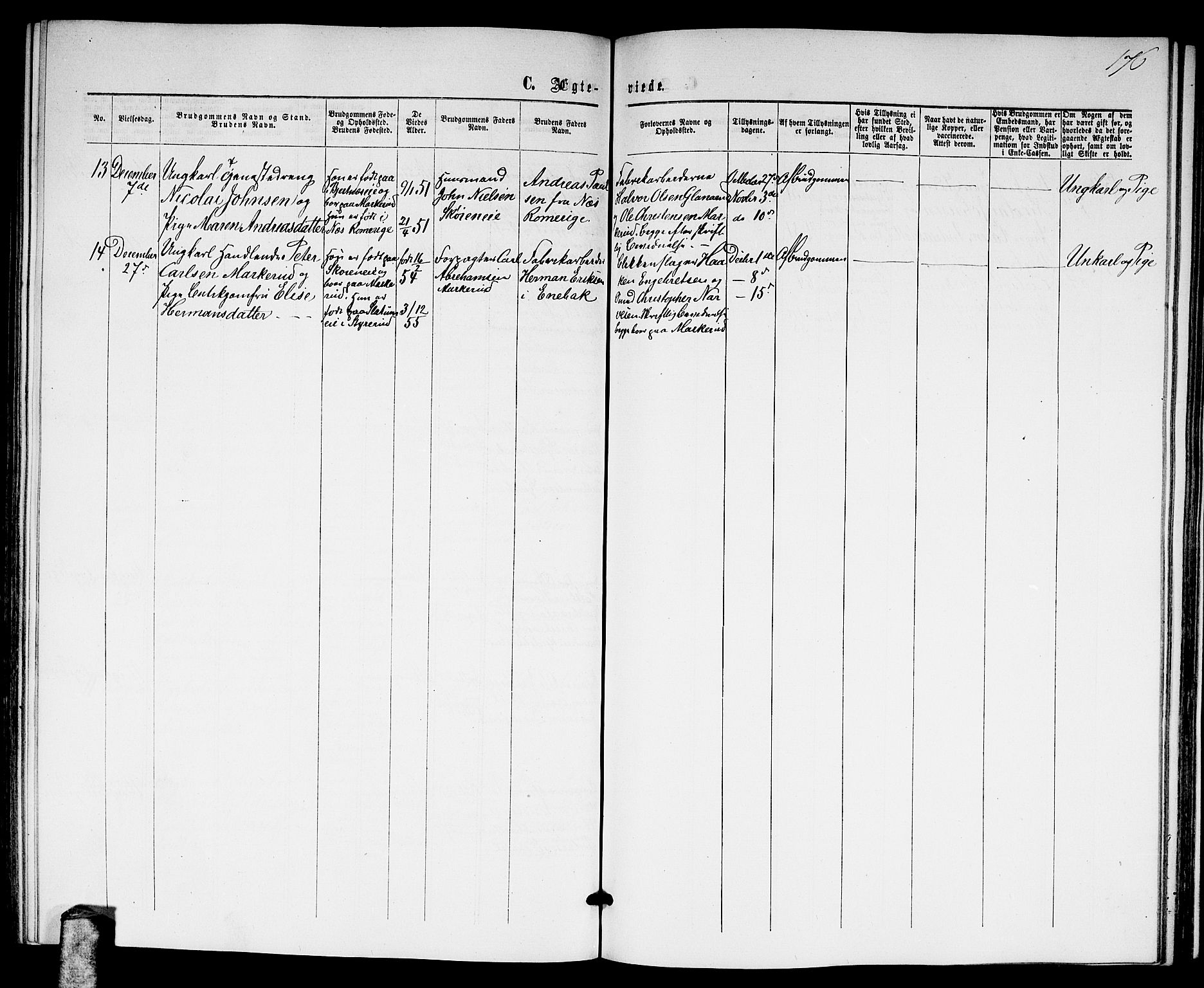 Nittedal prestekontor Kirkebøker, SAO/A-10365a/G/Ga/L0001: Parish register (copy) no. I 1, 1859-1878, p. 176