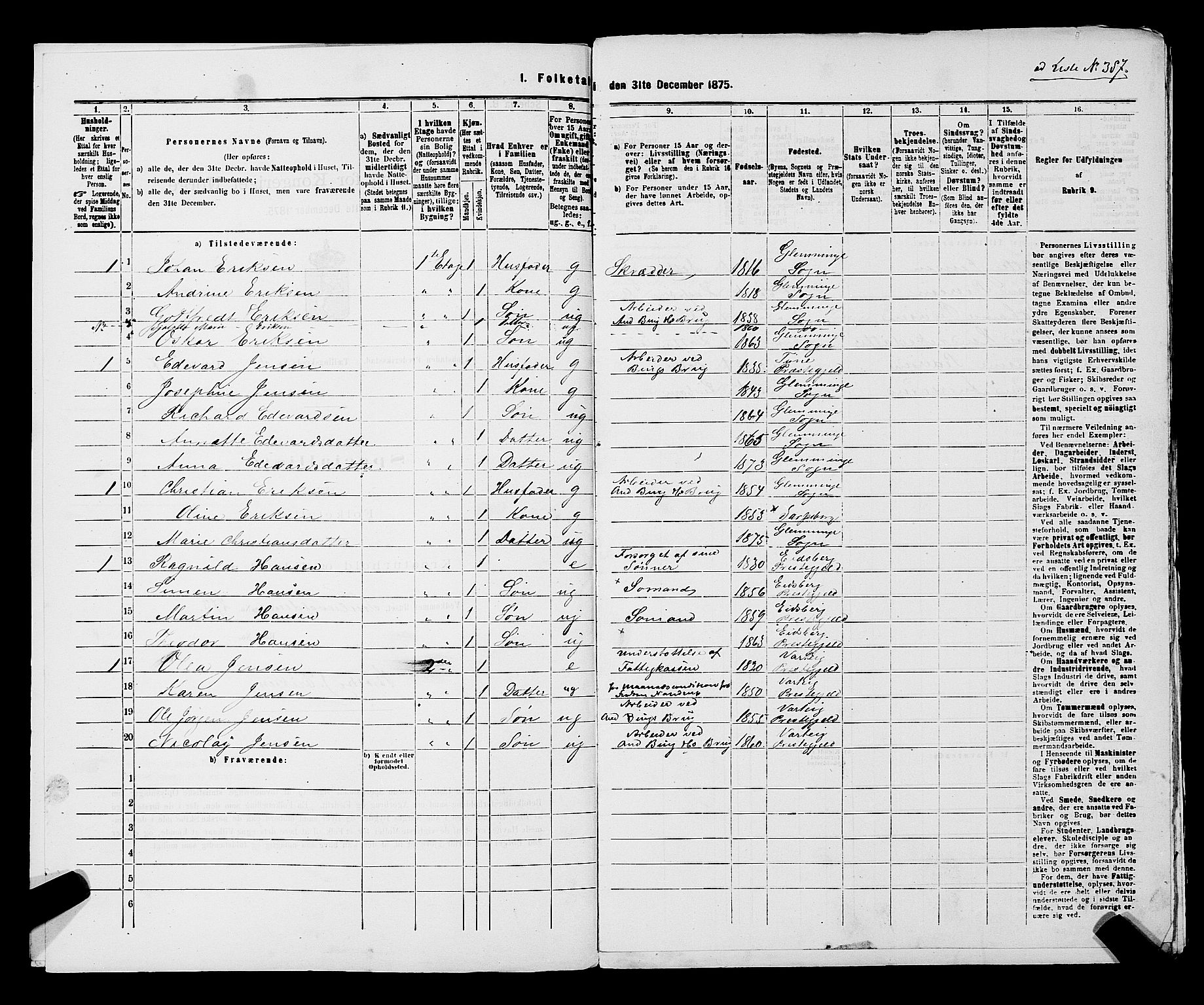 RA, 1875 census for 0103B Fredrikstad/Fredrikstad, 1875, p. 910