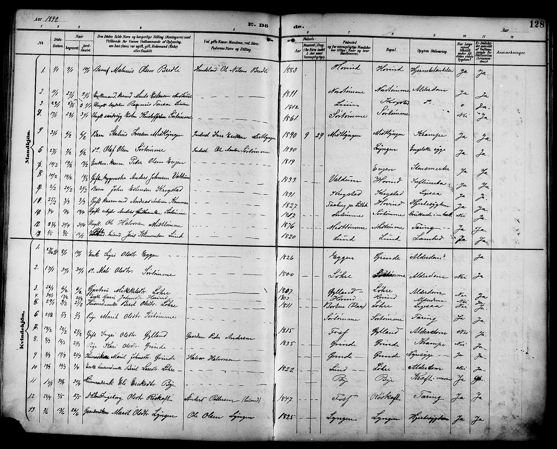 Ministerialprotokoller, klokkerbøker og fødselsregistre - Sør-Trøndelag, SAT/A-1456/692/L1111: Parish register (copy) no. 692C06, 1890-1904, p. 128