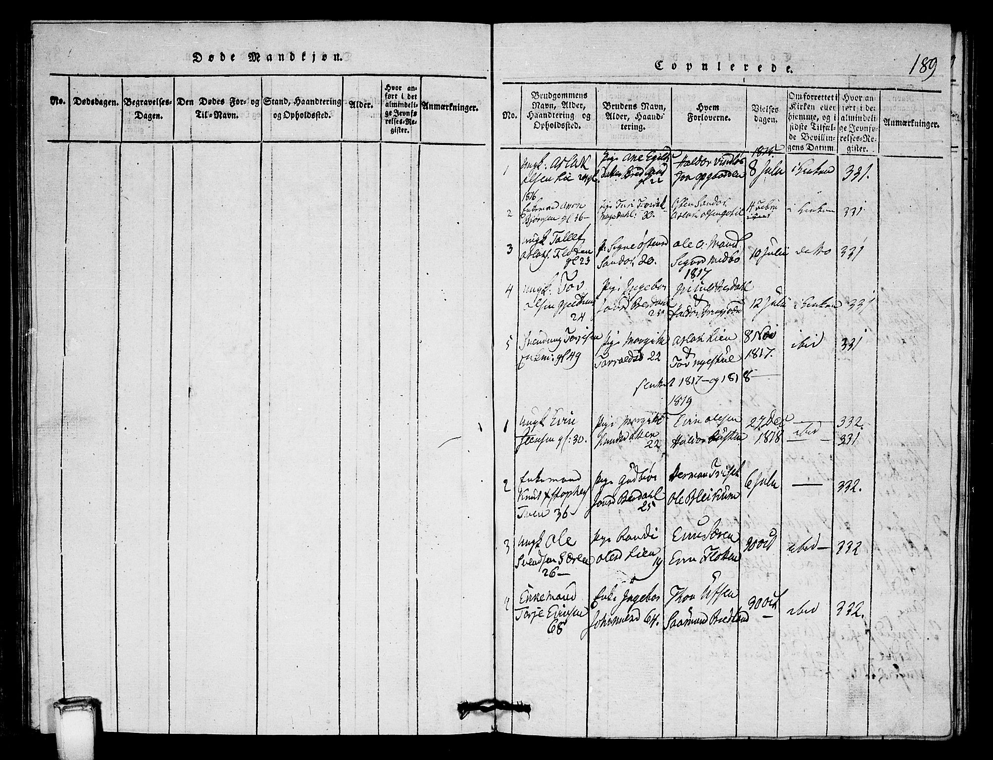 Vinje kirkebøker, SAKO/A-312/G/Gb/L0001: Parish register (copy) no. II 1, 1814-1843, p. 189