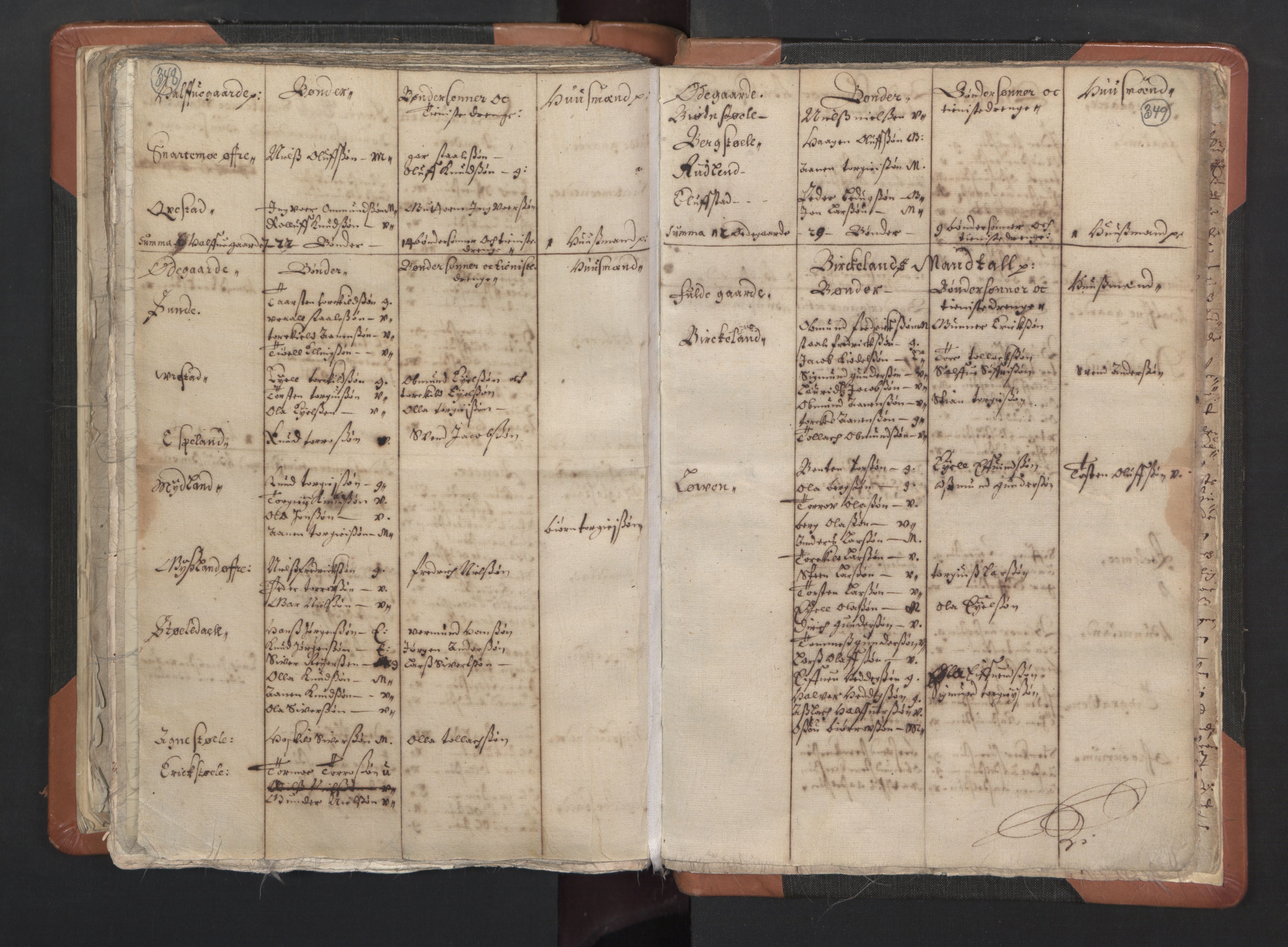 RA, Vicar's Census 1664-1666, no. 16: Lista deanery, 1664-1666, p. 348-349