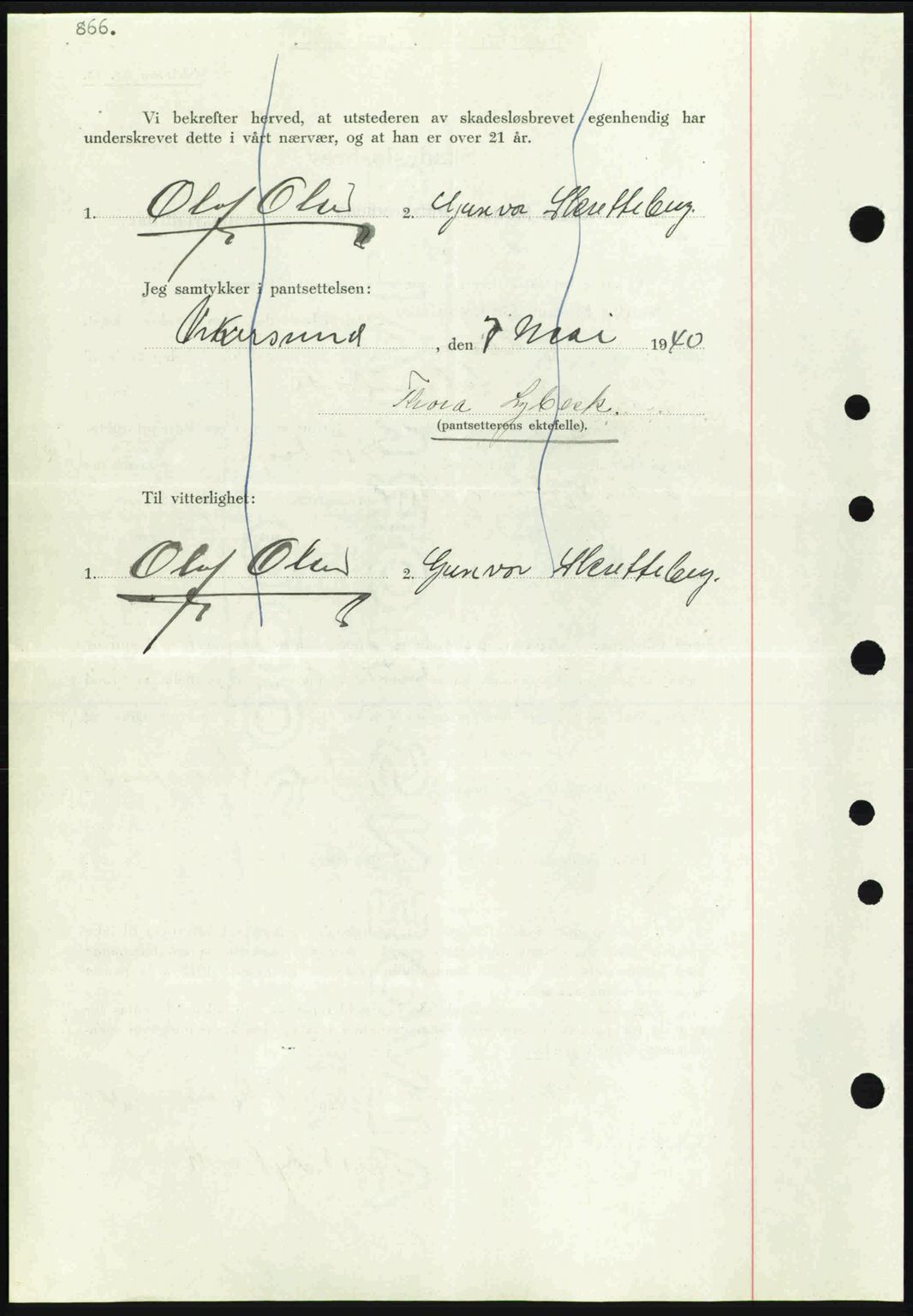 Eiker, Modum og Sigdal sorenskriveri, SAKO/A-123/G/Ga/Gab/L0041: Mortgage book no. A11, 1939-1940, Diary no: : 1016/1940