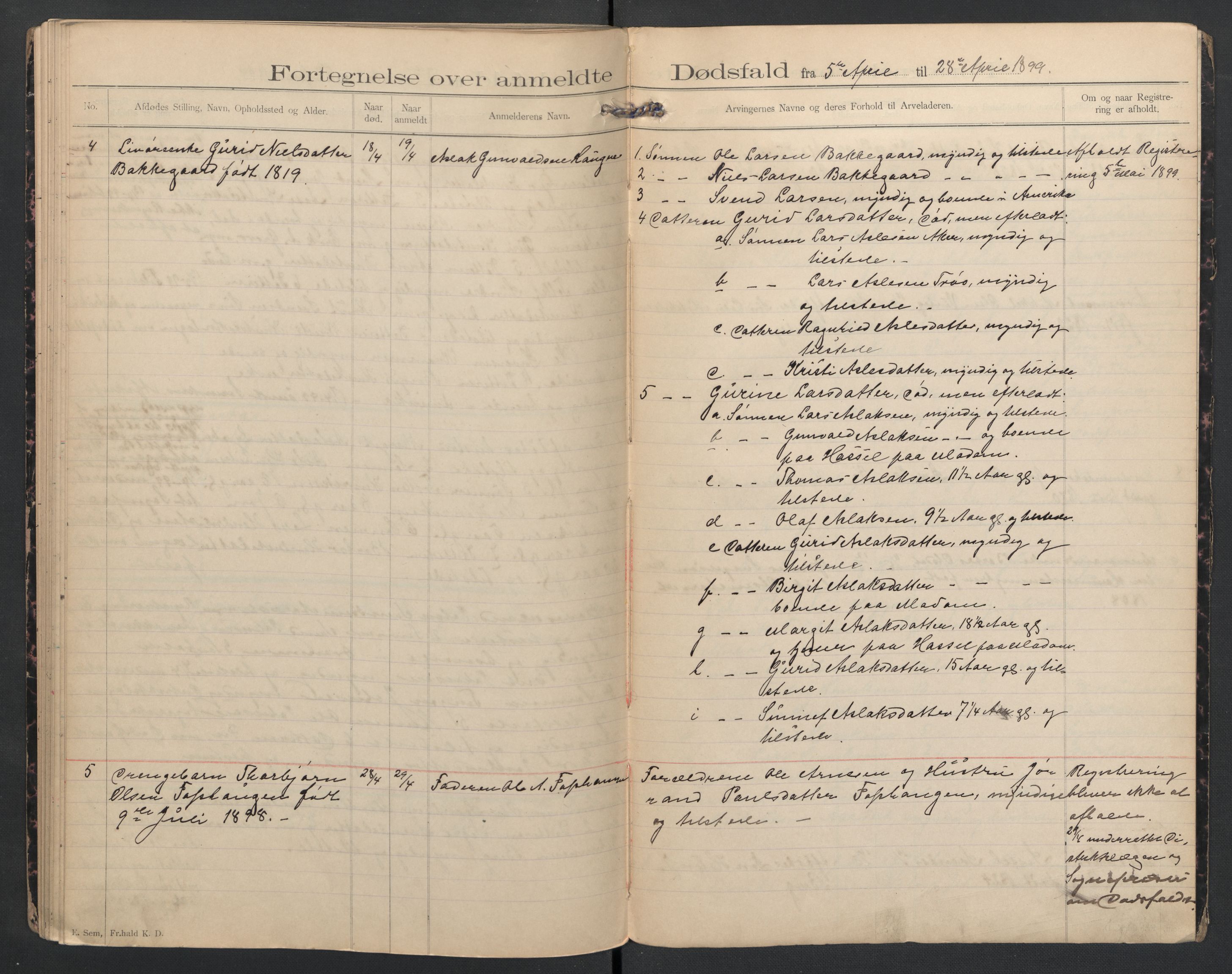 Hol lensmannskontor, AV/SAKO-A-512/H/Ha/L0002: Dødsanmeldelsesprotokoll, 1893-1899