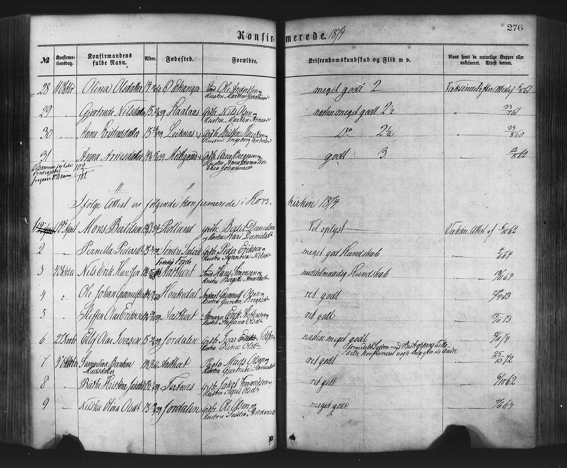 Hamre sokneprestembete, AV/SAB-A-75501/H/Ha/Haa/Haaa/L0015: Parish register (official) no. A 15, 1870-1881, p. 276