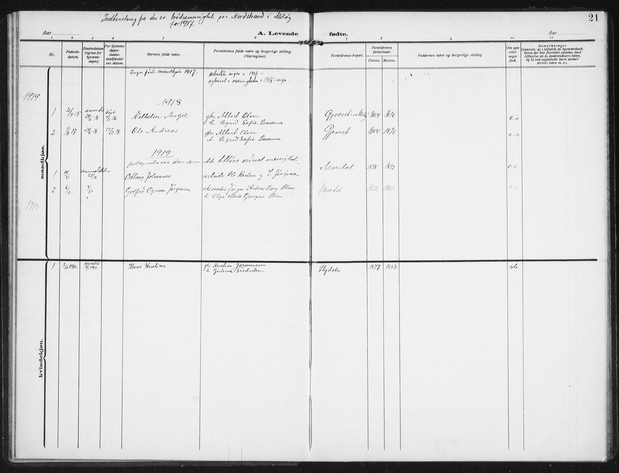 Ministerialprotokoller, klokkerbøker og fødselsregistre - Nordland, AV/SAT-A-1459/843/L0629: Parish register (official) no. 843A04, 1907-1925, p. 21