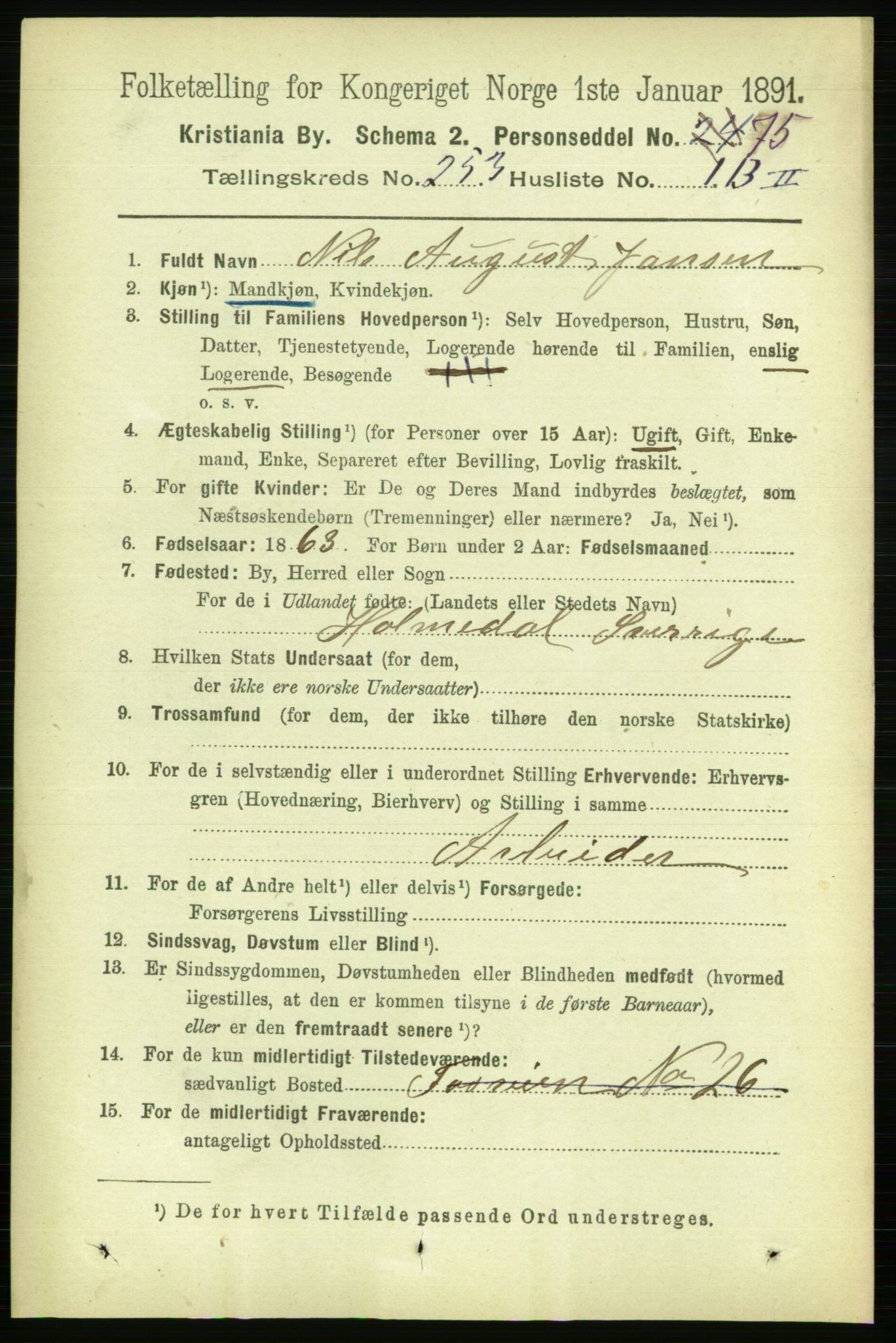 RA, 1891 census for 0301 Kristiania, 1891, p. 153848