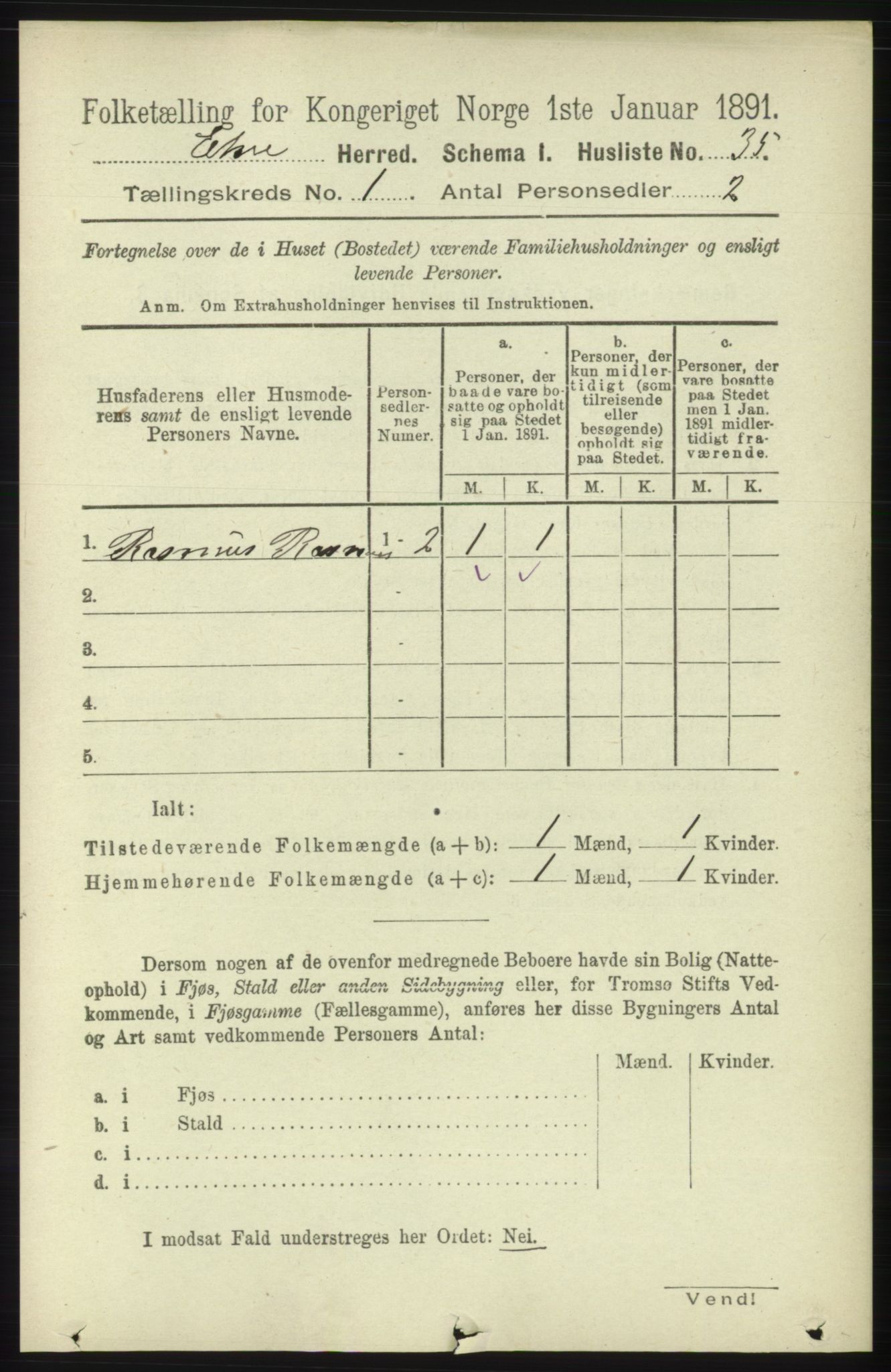 RA, 1891 census for 1211 Etne, 1891, p. 74