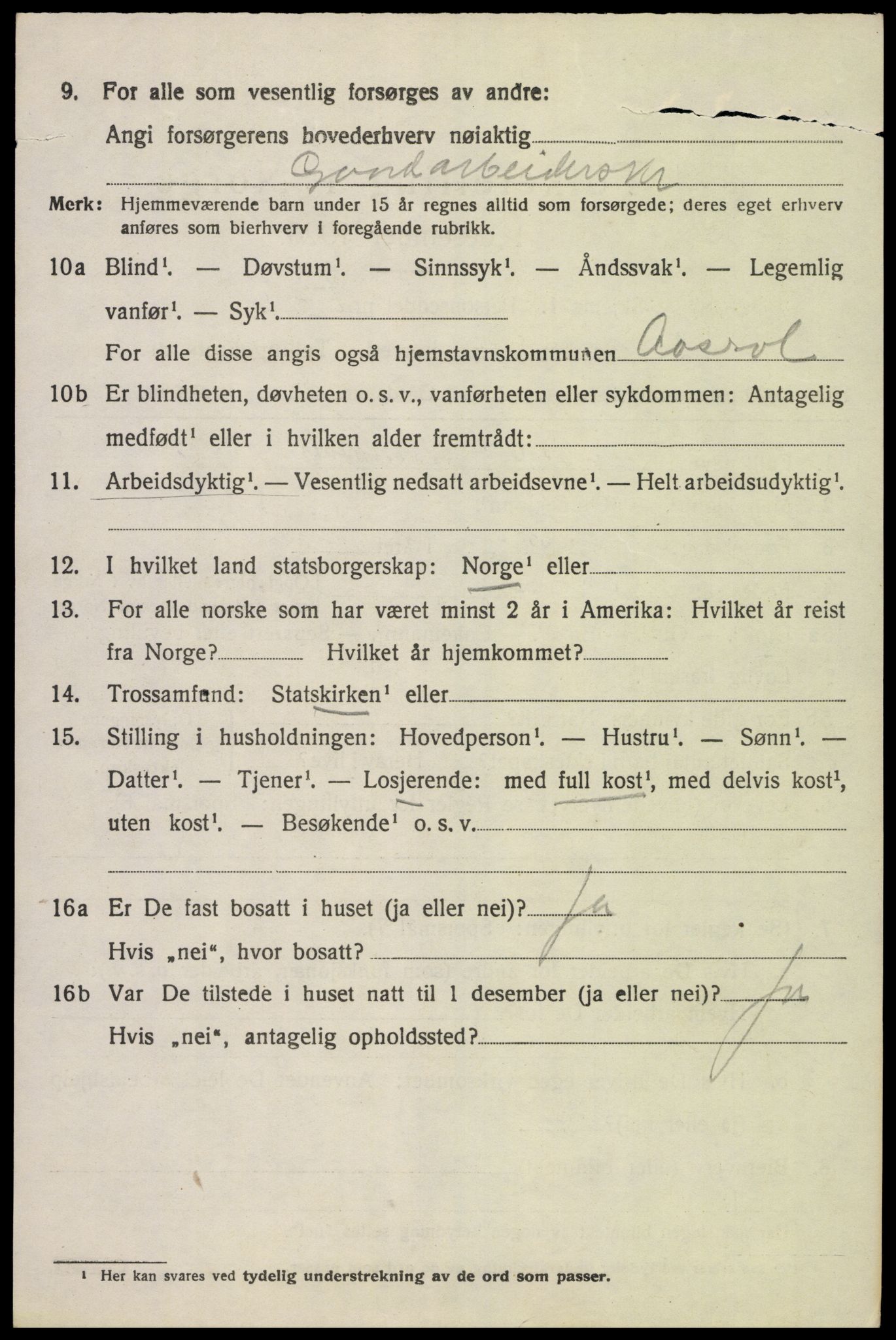 SAK, 1920 census for Åseral, 1920, p. 2045