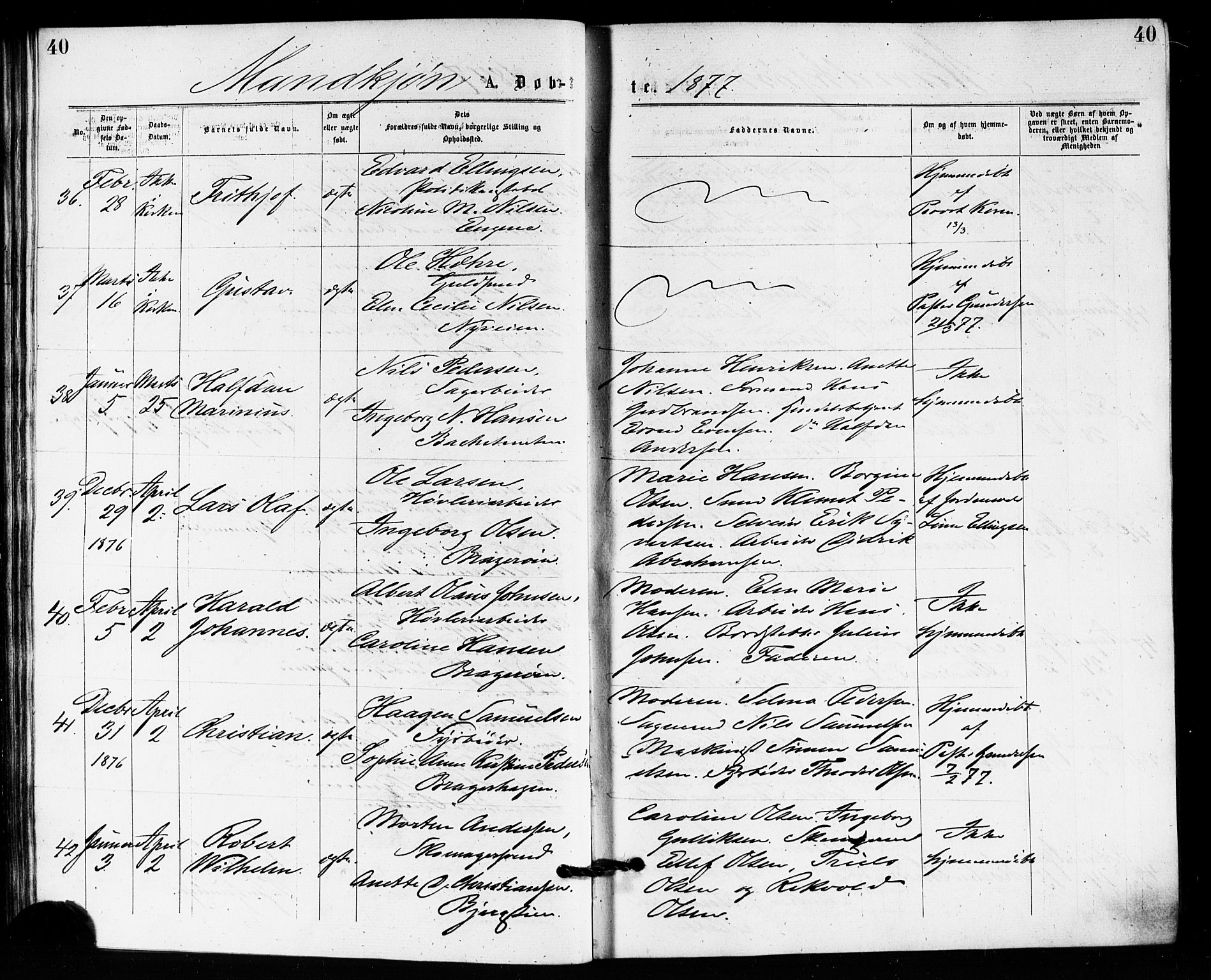 Bragernes kirkebøker, AV/SAKO-A-6/F/Fb/L0005: Parish register (official) no. II 5, 1875-1877, p. 40