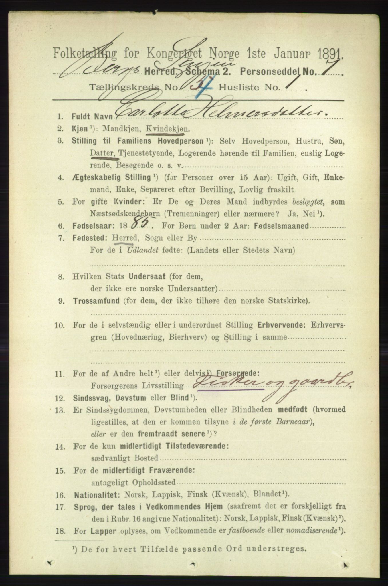 RA, 1891 census for 1929 Berg, 1891, p. 1648