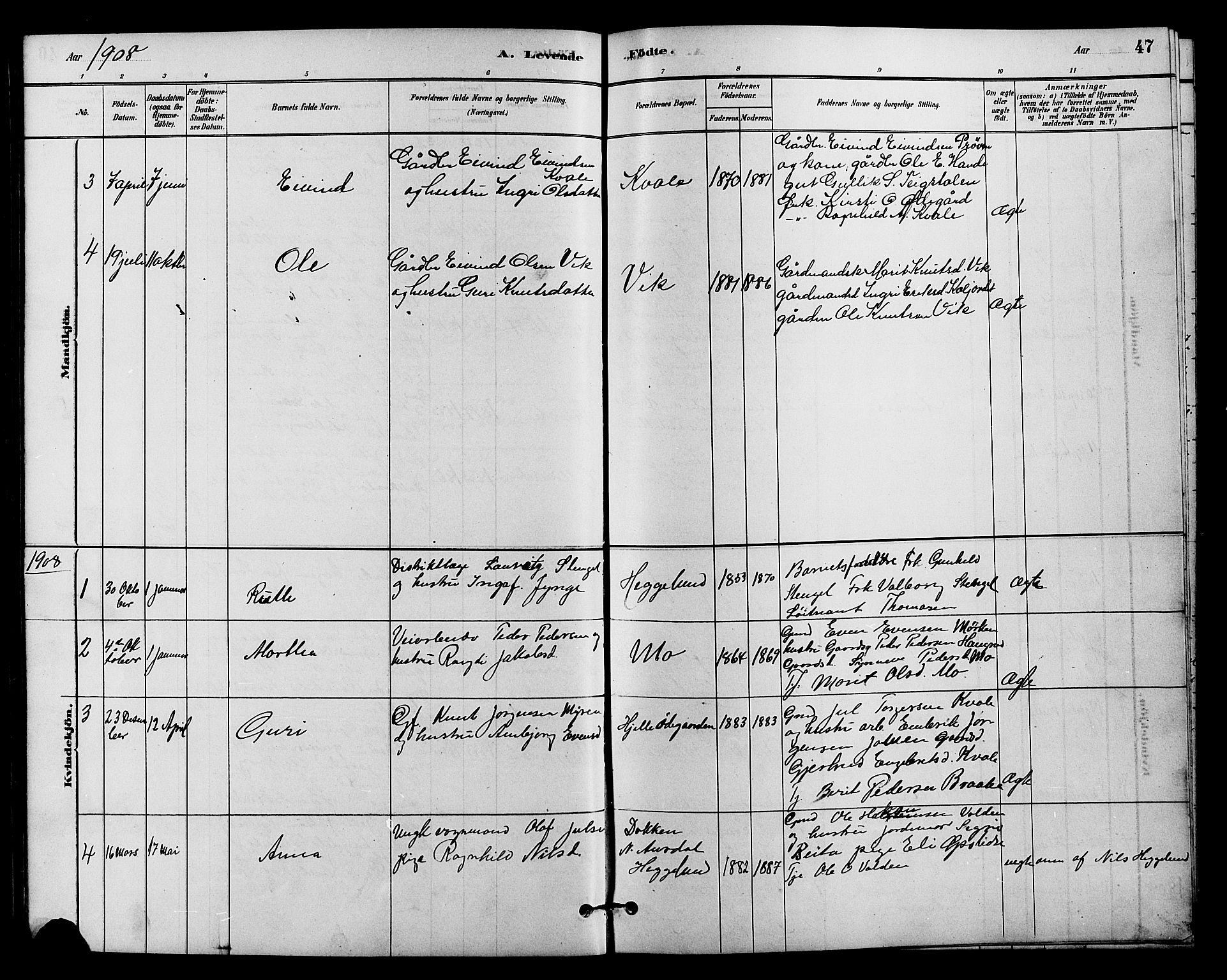 Vestre Slidre prestekontor, SAH/PREST-136/H/Ha/Hab/L0004: Parish register (copy) no. 4, 1881-1912, p. 47