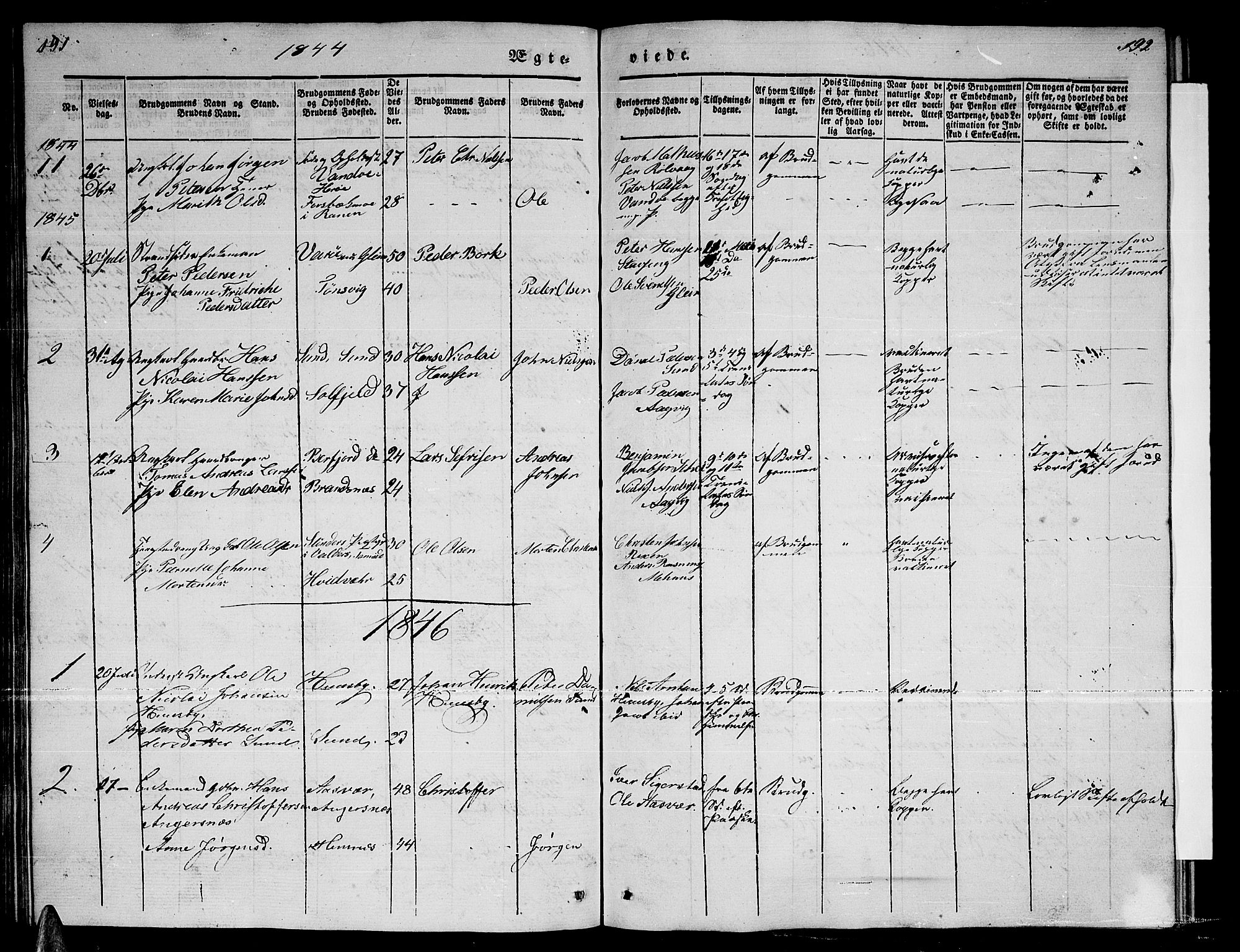 Ministerialprotokoller, klokkerbøker og fødselsregistre - Nordland, SAT/A-1459/835/L0530: Parish register (copy) no. 835C02, 1842-1865, p. 191-192