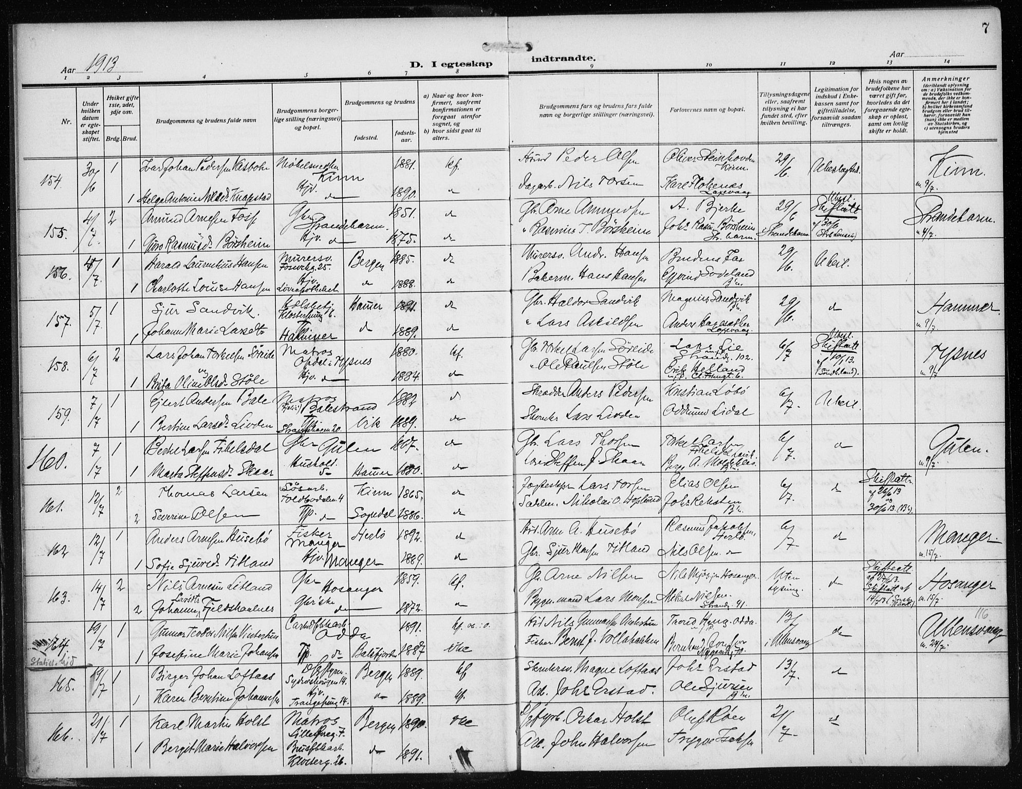 Nykirken Sokneprestembete, AV/SAB-A-77101/H/Haa/L0036: Parish register (official) no. D 6, 1913-1918, p. 7