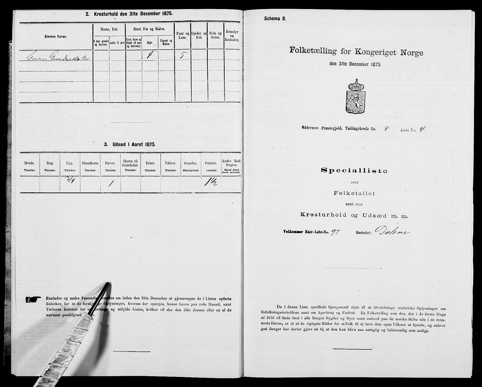 SAK, 1875 census for 1012P Oddernes, 1875, p. 570