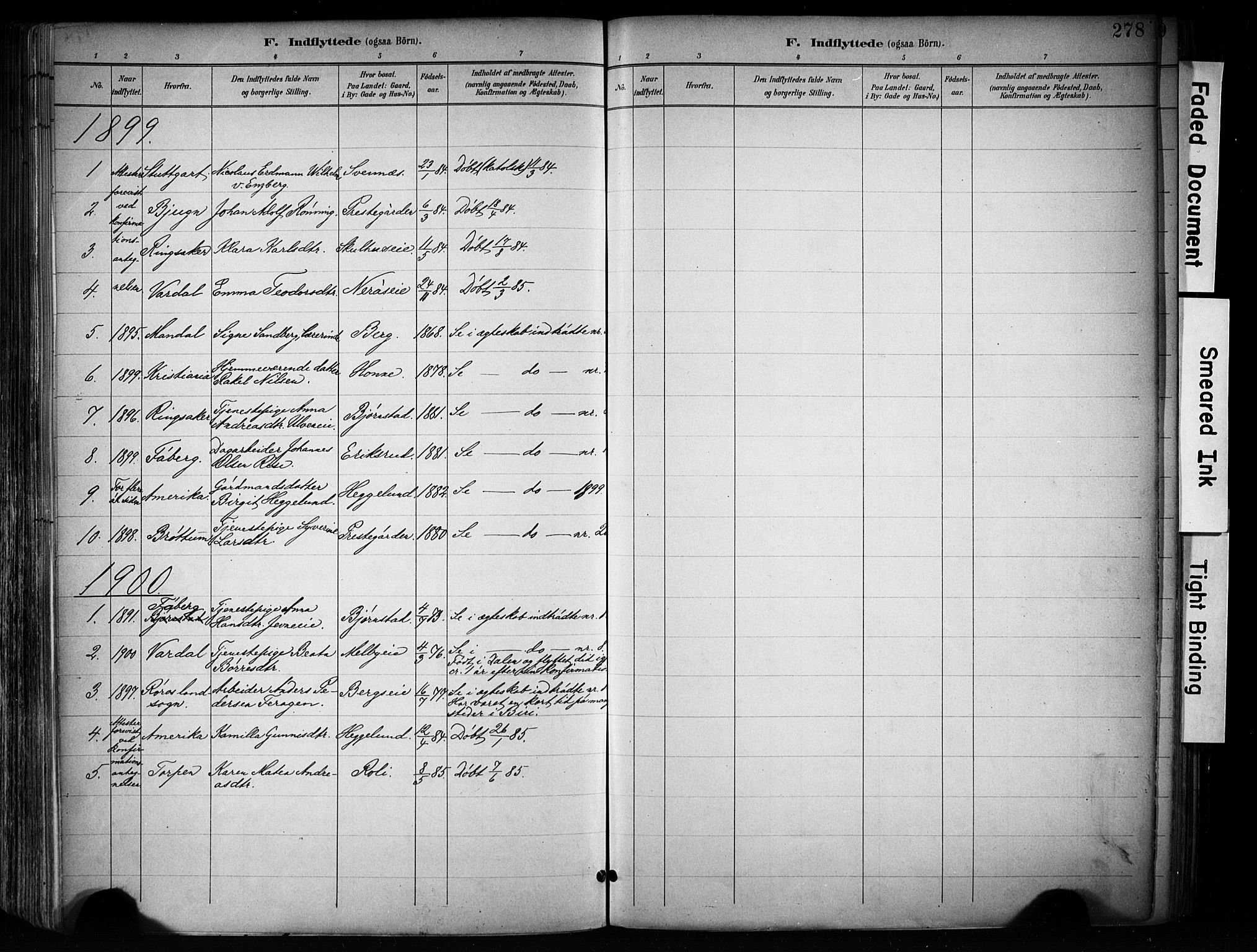 Biri prestekontor, SAH/PREST-096/H/Ha/Haa/L0009: Parish register (official) no. 9, 1887-1900, p. 278